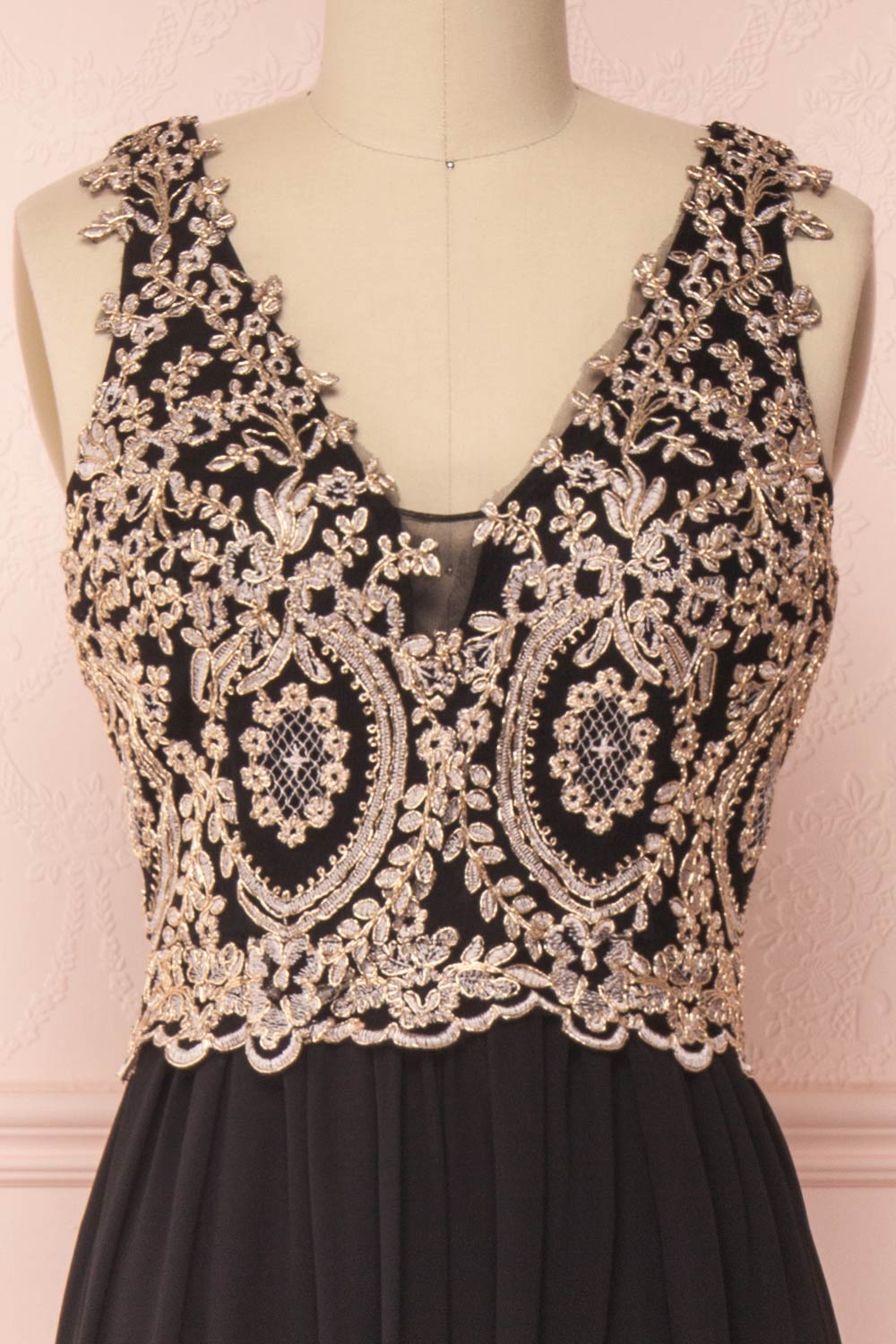 Akar Noir Black Chiffon Gown with Gold Appliqués | Boutique 1861 2