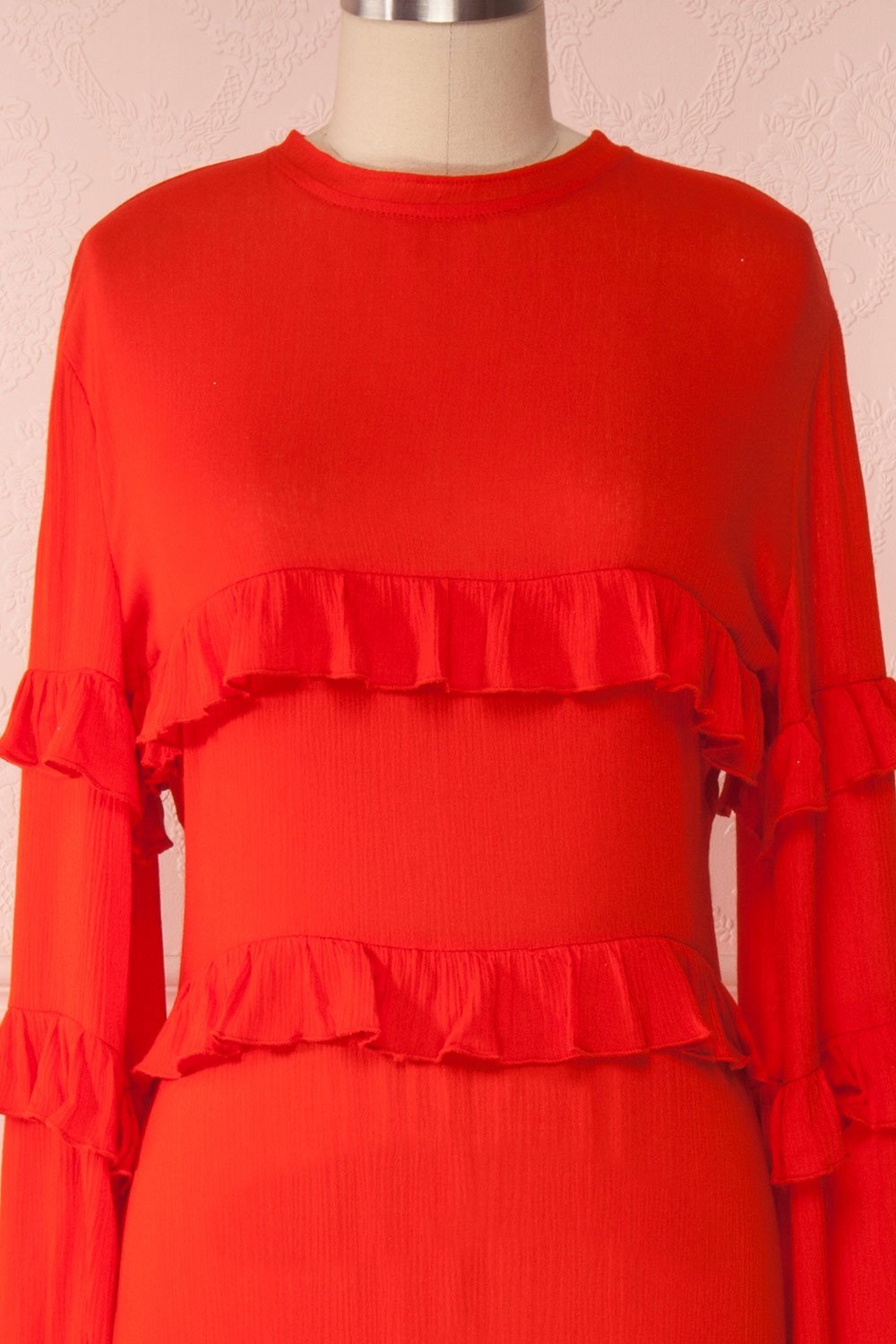 Akbar Red Ruffled Maxi Dress with Puff Sleeves | Boutique 1861 2