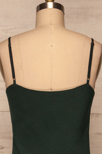 Alcyone Green Silky Dress | Robe Satinée back close up | La Petite Garçonne