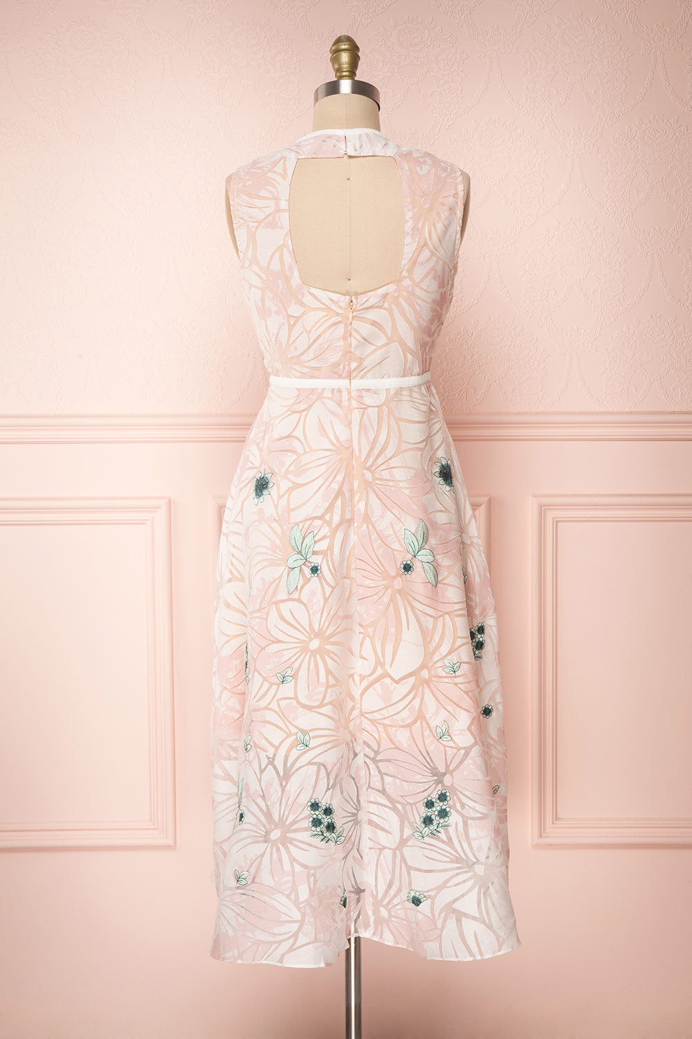 Alethea Pink & White Embroidered A-Line Midi Dress | Boutique 1861 5