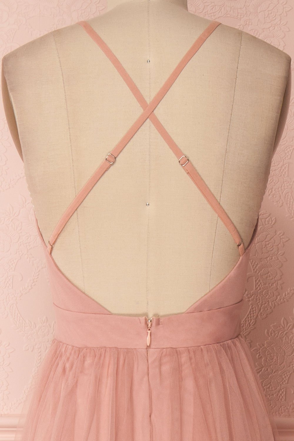 Aliki Blush | Plunging Neckline Mesh Maxi Dress