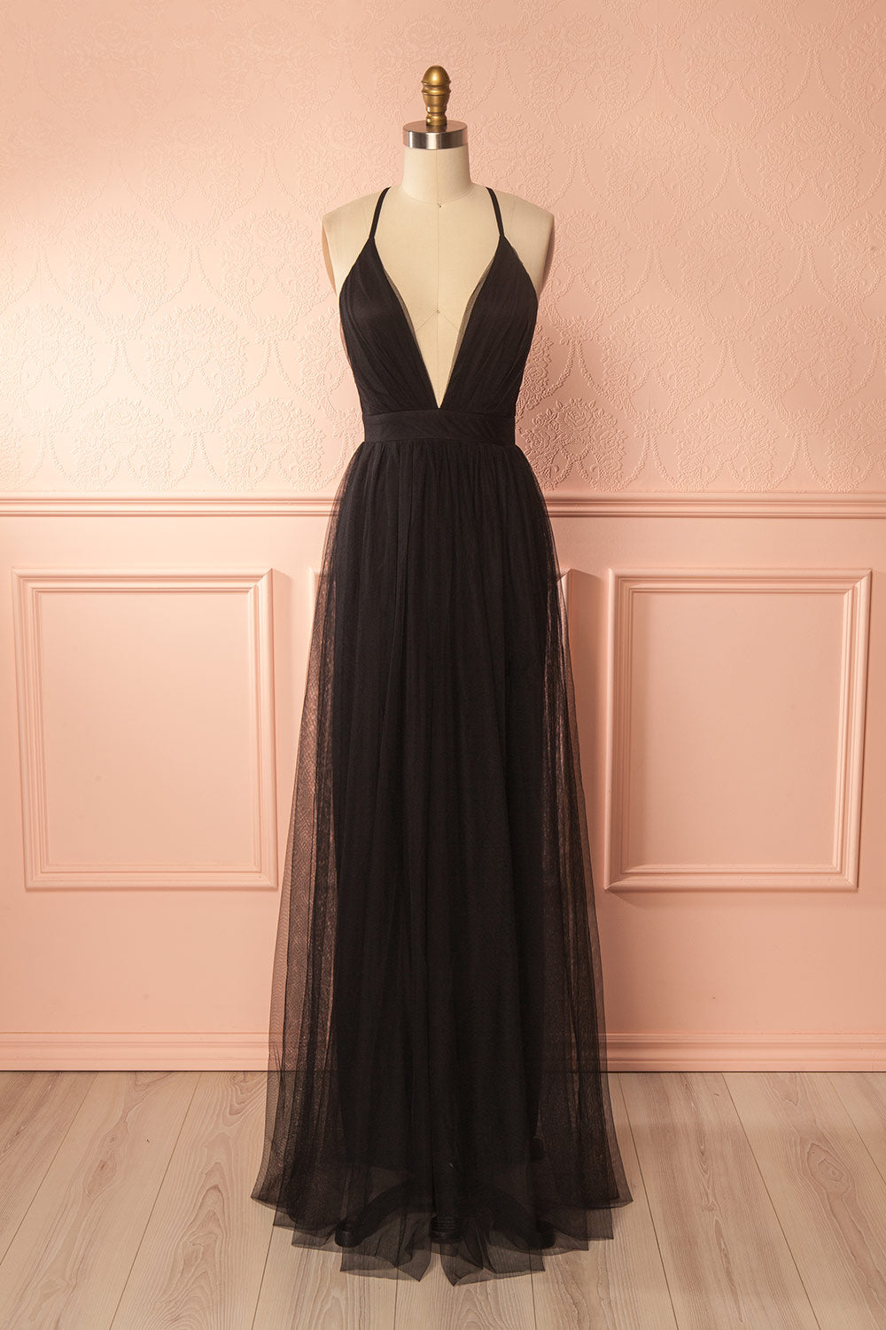 Aliki Noir | Robe en Tulle à Décolleté Plongeant