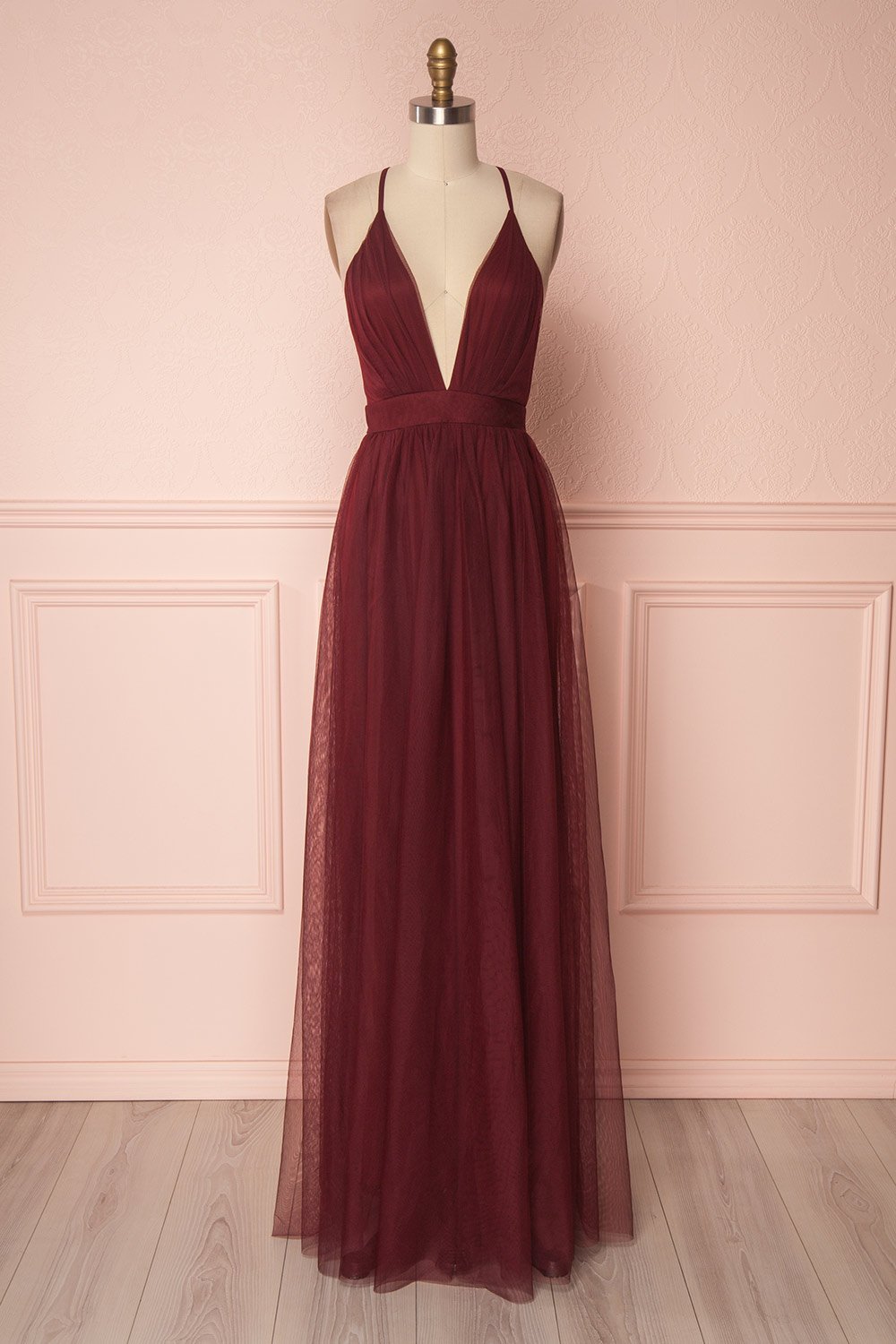 Aliki Wine Burgundy Mesh Maxi Dress | Boutique 1861