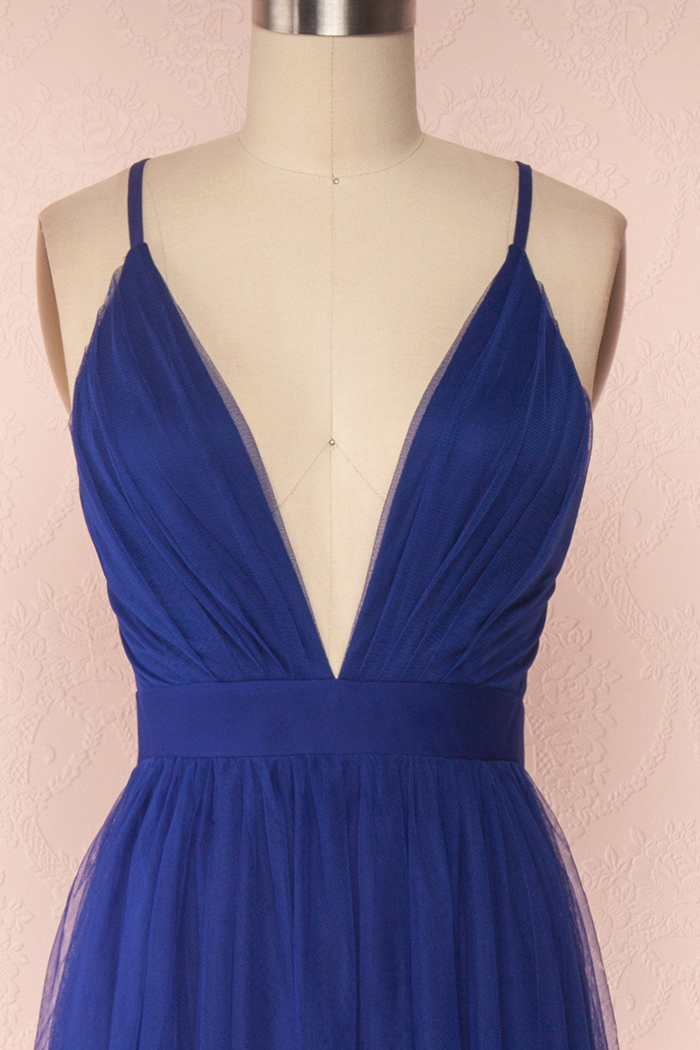 Aliki Navy | Plunging Neckline Mesh Maxi Dress