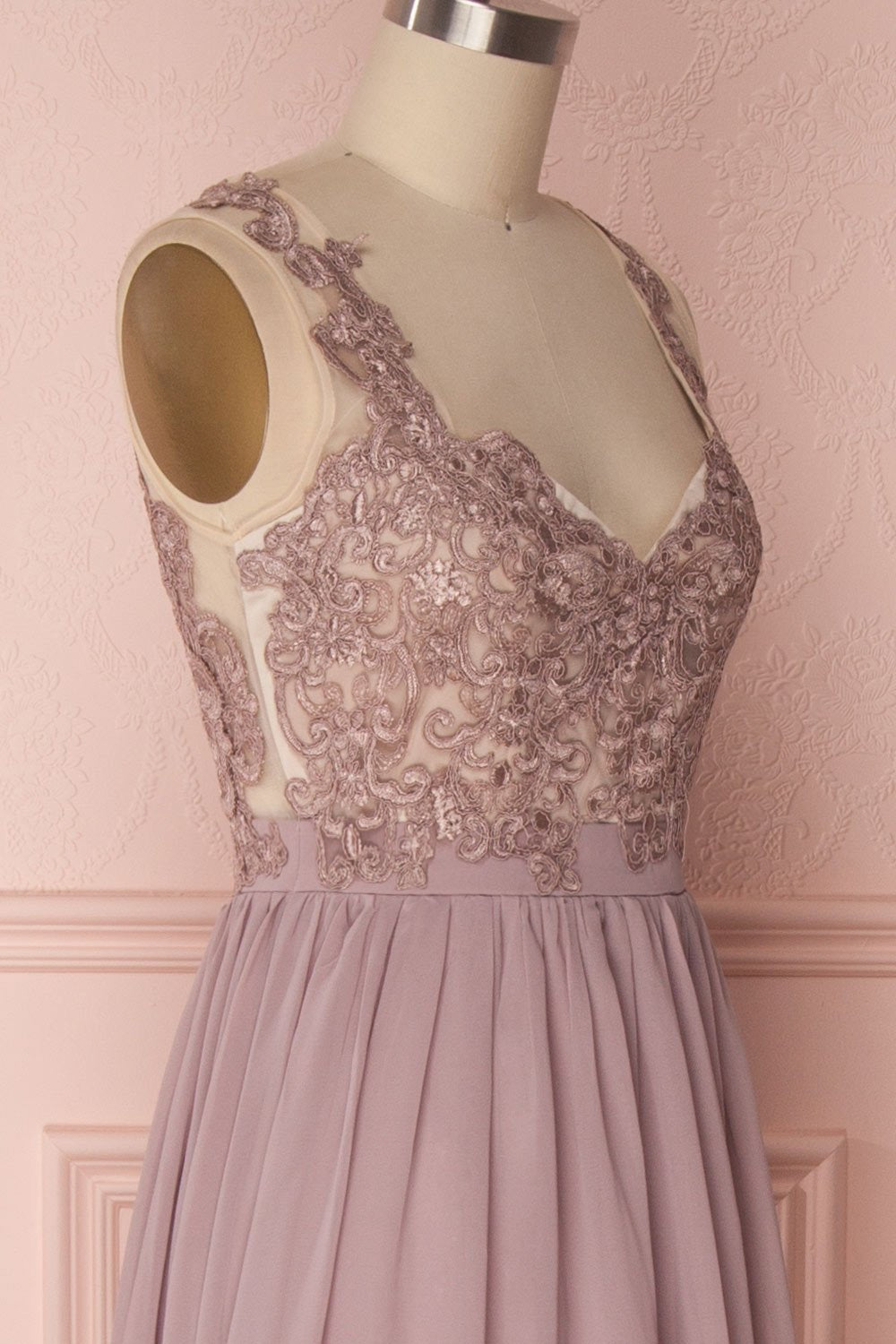 Alitta Mauve Lilac Embroidered Bodice Maxi Dress | Boudoir 1861 5