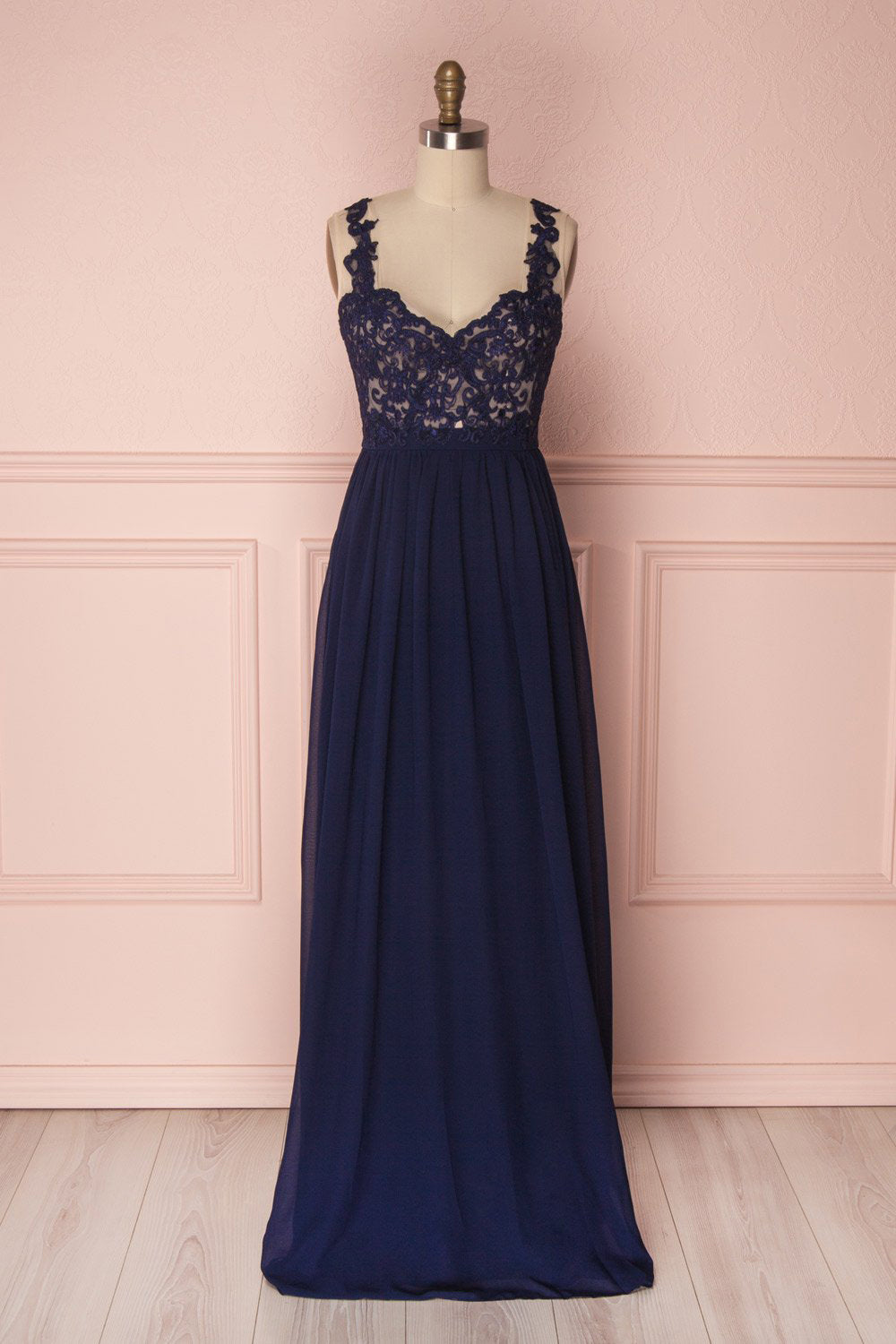 Alitta Navy Blue Embroidered Bodice Maxi Dress | Boudoir 1861