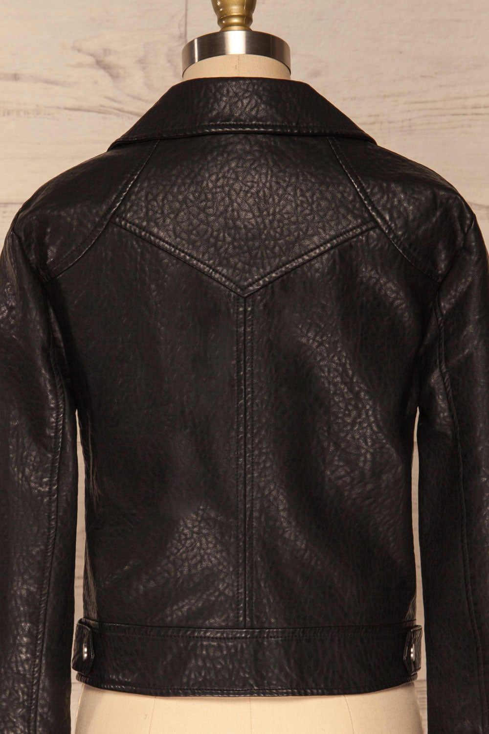 Almada Black Faux Leather Motorcycle Jacket | BACK CLOSE UP | La Petite Garçonne
