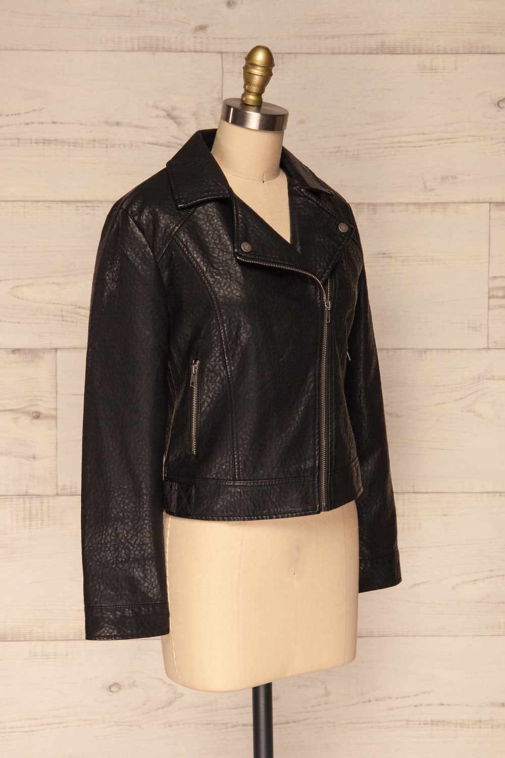 Almada Black Faux Leather Motorcycle Jacket | SIDE VIEW | La Petite Garçonne