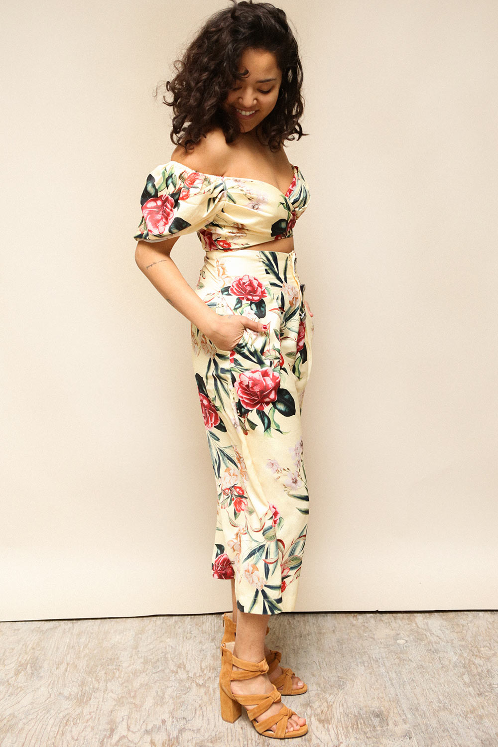 Althai Yellow Floral Off-Shoulder Crop Top | Boutique 1861