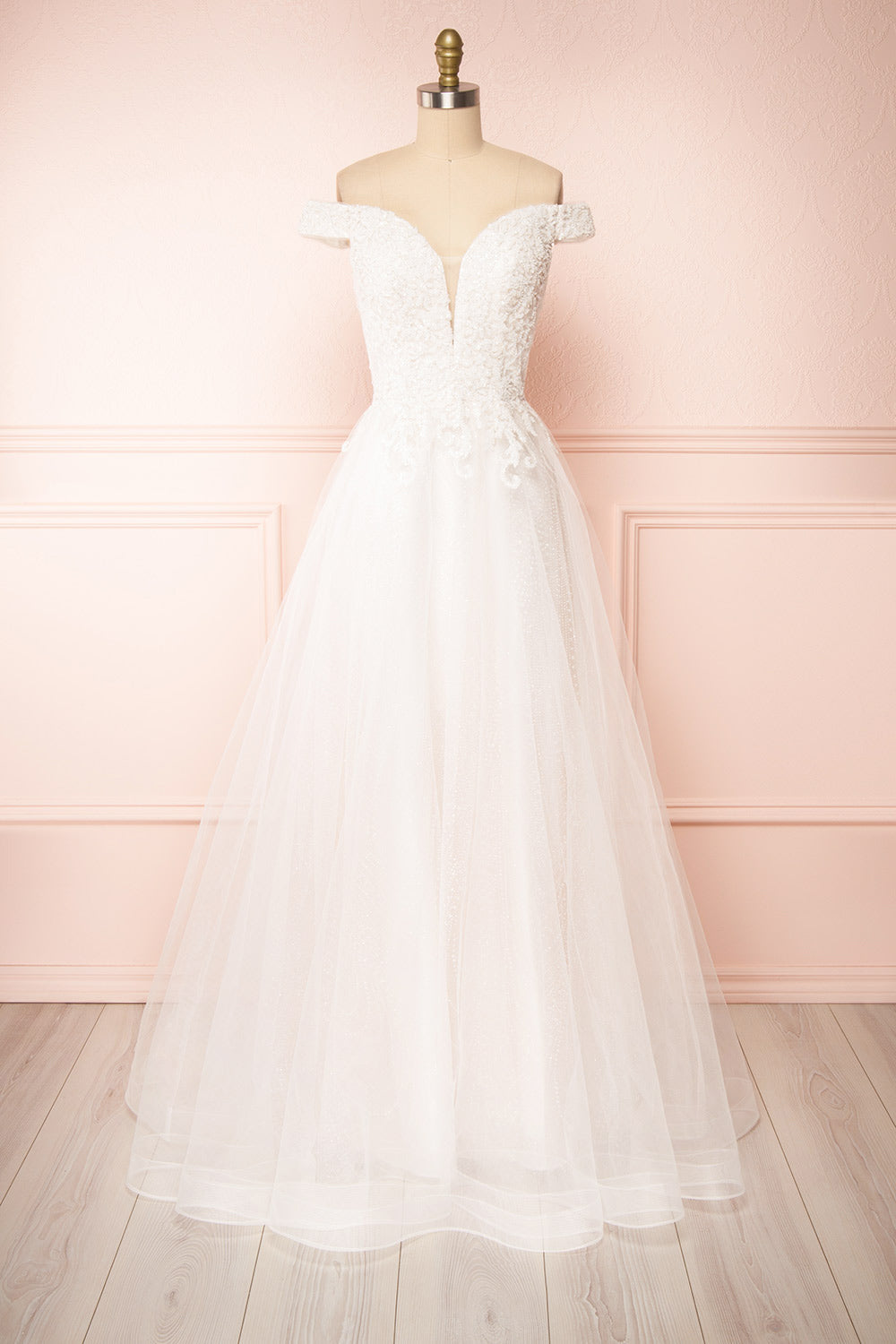 Amalia White Off-Shoulder A-Line Wedding Dress | Boudoir 1861 front view