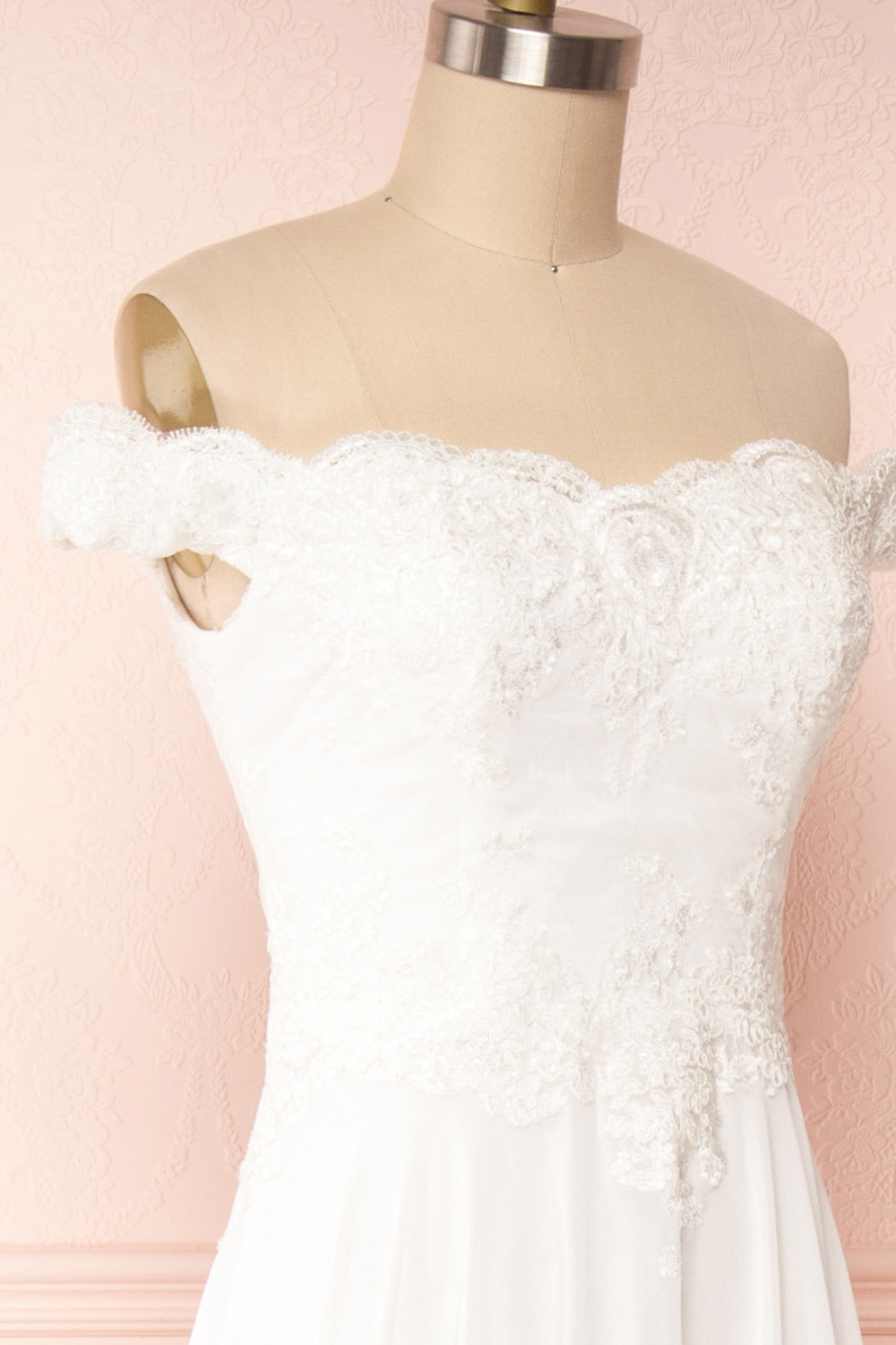 Amanda White Off-Shoulder Maxi Bridal Dress | Boudoir 1861 side close up