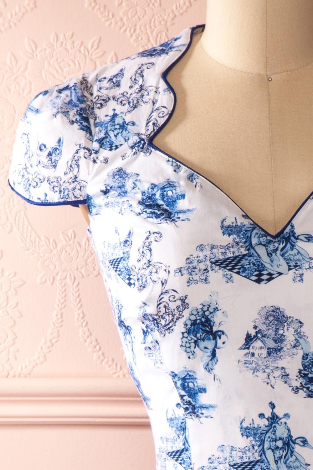 Ambroise - Blue and white print retro midi dress