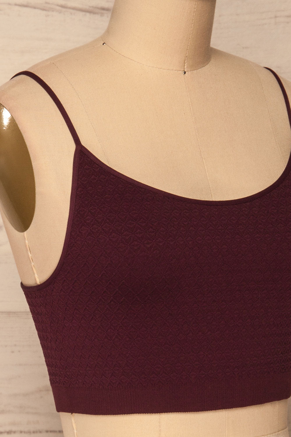 Anadia Burgundy Embossed Cropped Cami | La petite garçonne side close up