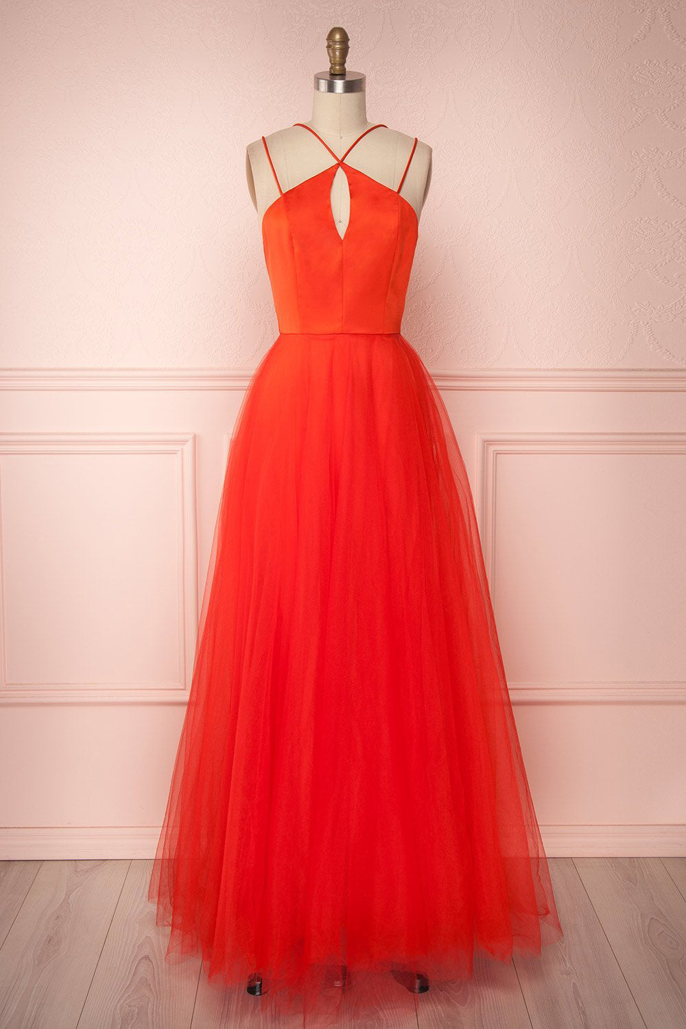 Anahis Sunset Red Tulle & Silk Maxi A-Line Dress | Boudoir 1861