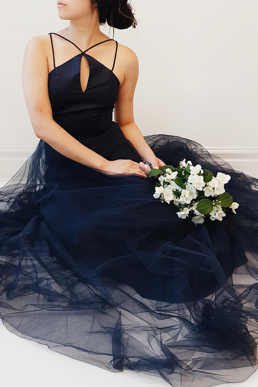 Anahis Night Navy Blue Tulle & Silk Maxi A-Line Dress | Boudoir 1861 2