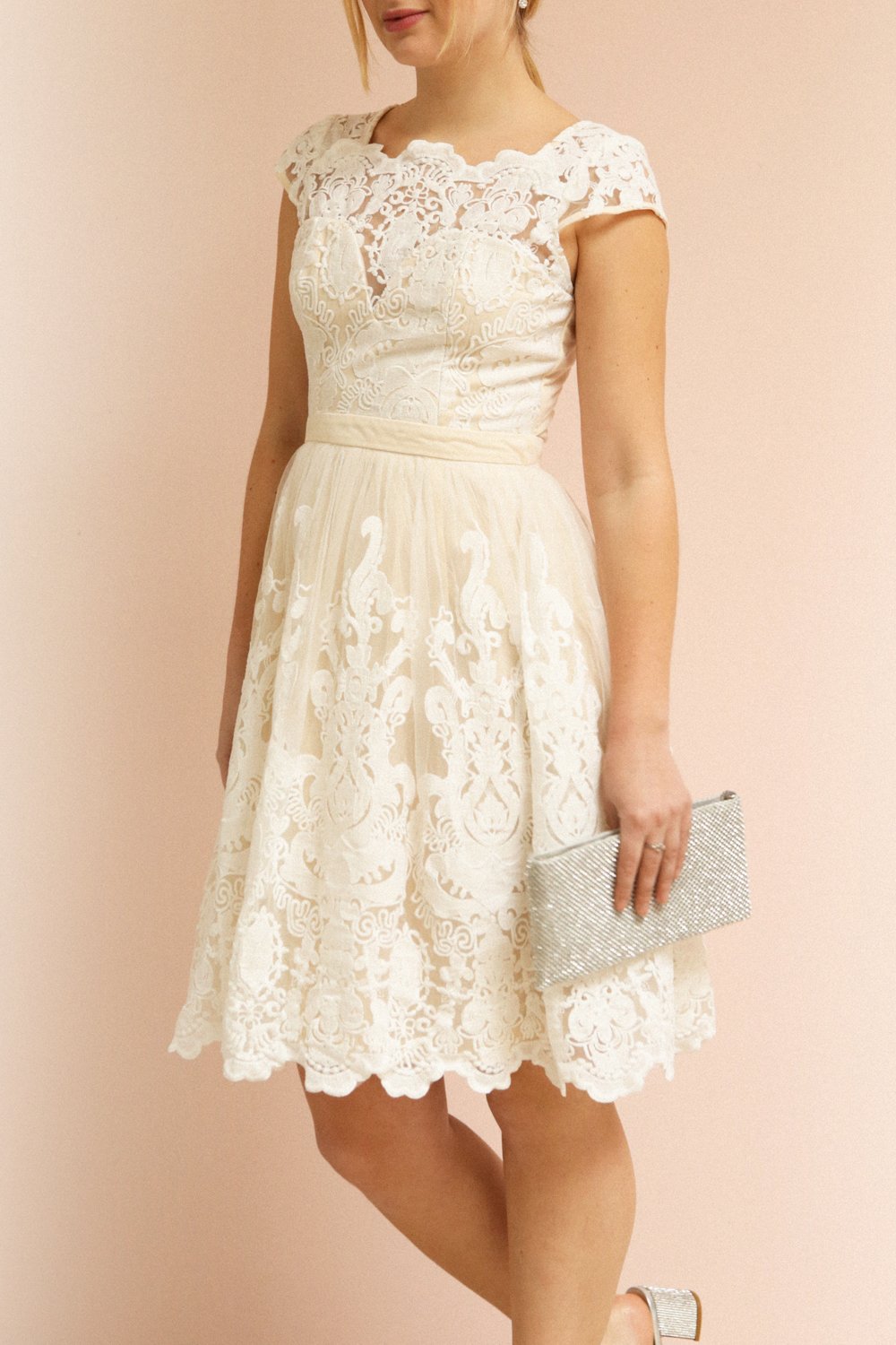 Andela Red Lace A-Line Cocktail Dress | Boutique 1861 on model