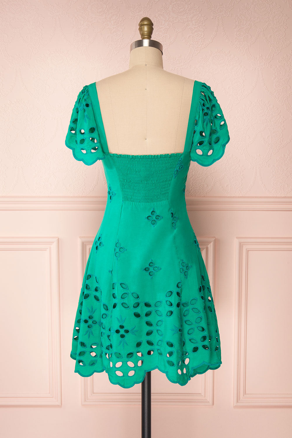 Andreia Turquoise Openwork Short Dress | Boutique 1861 back view