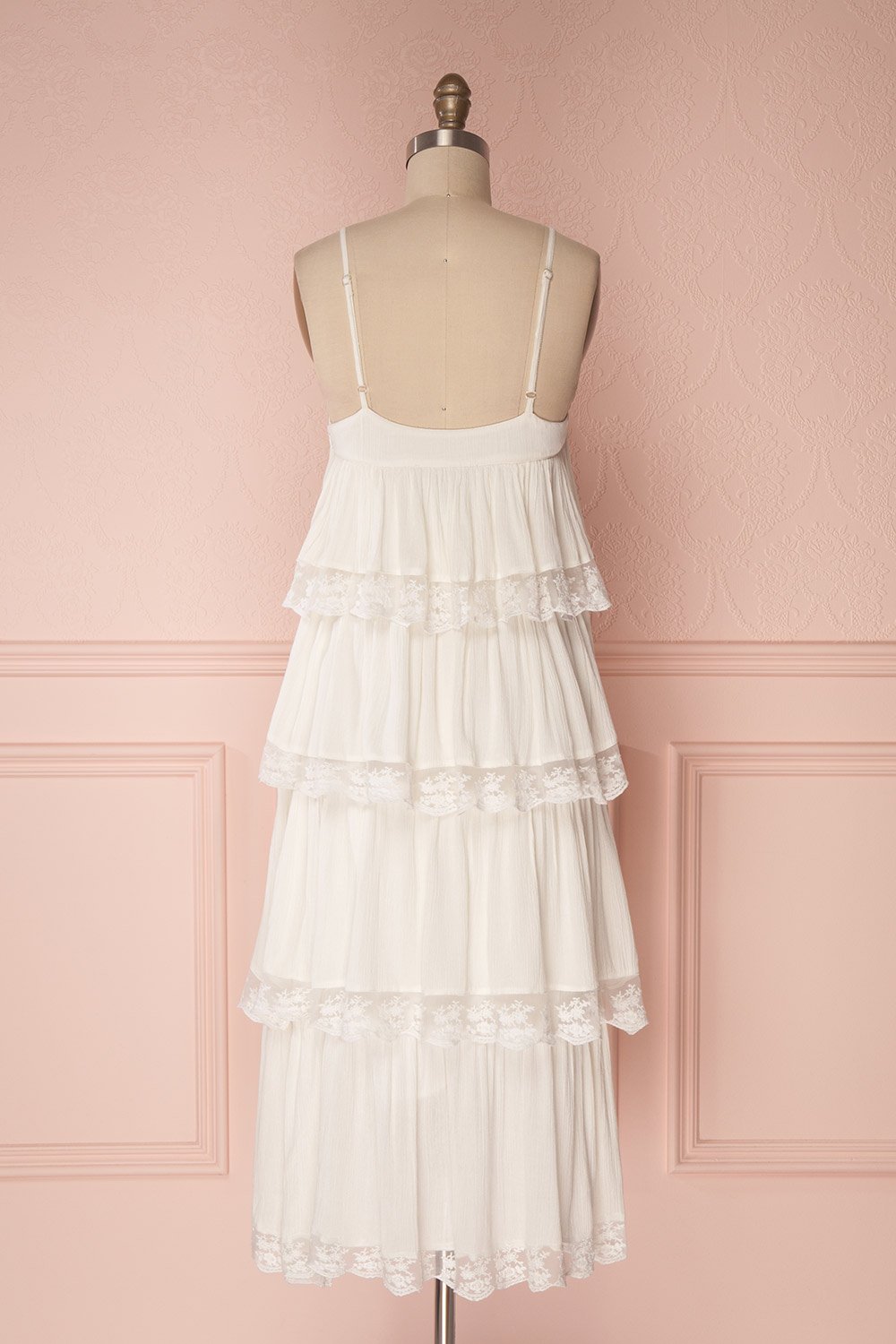 Andreza Ivory Layered Midi Dress with Lace & Embroidery | Boudoir 1861 5