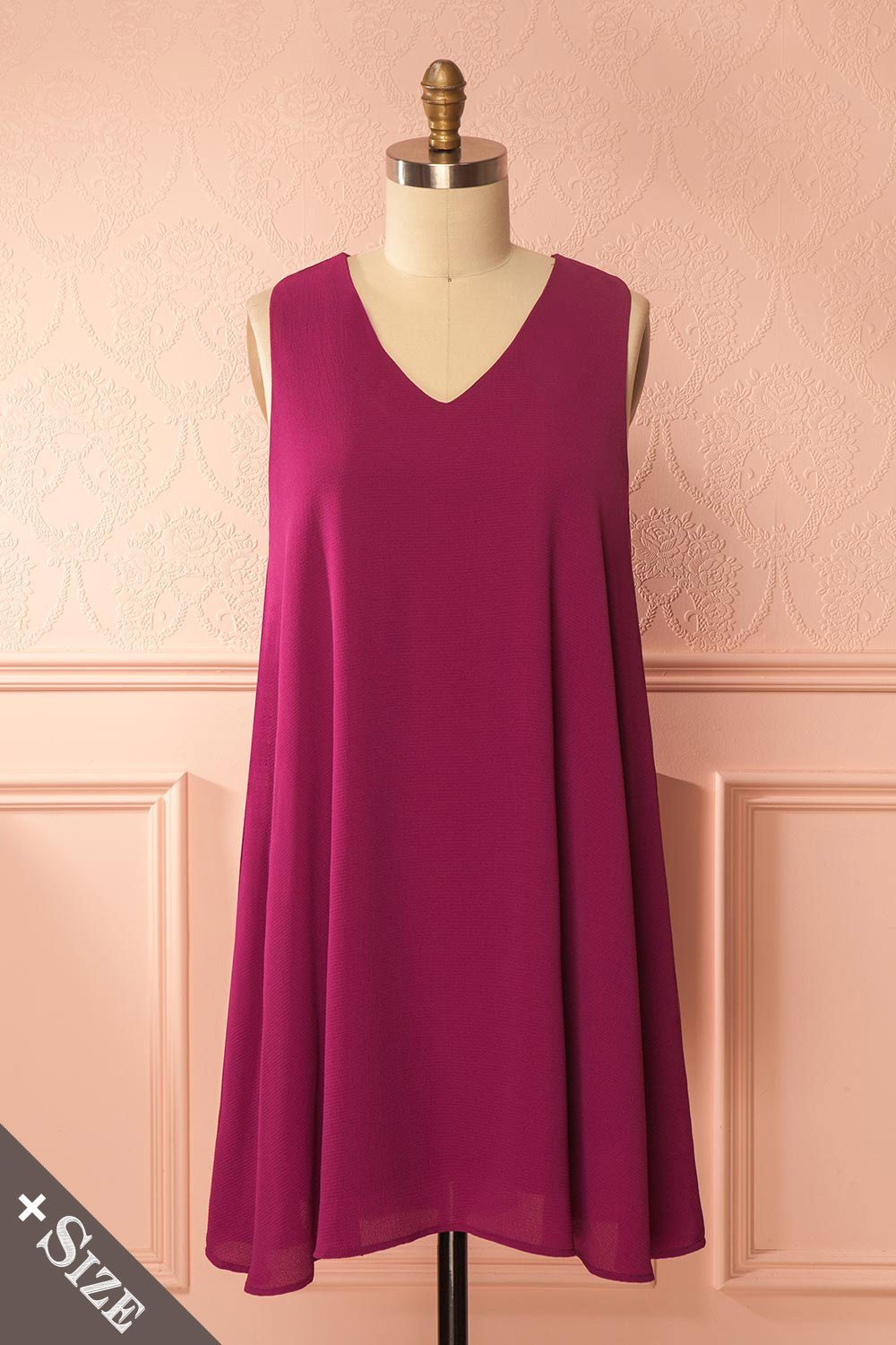 Angiela Magenta V-Neck Plus Size Shift Dress | Boutique 1861