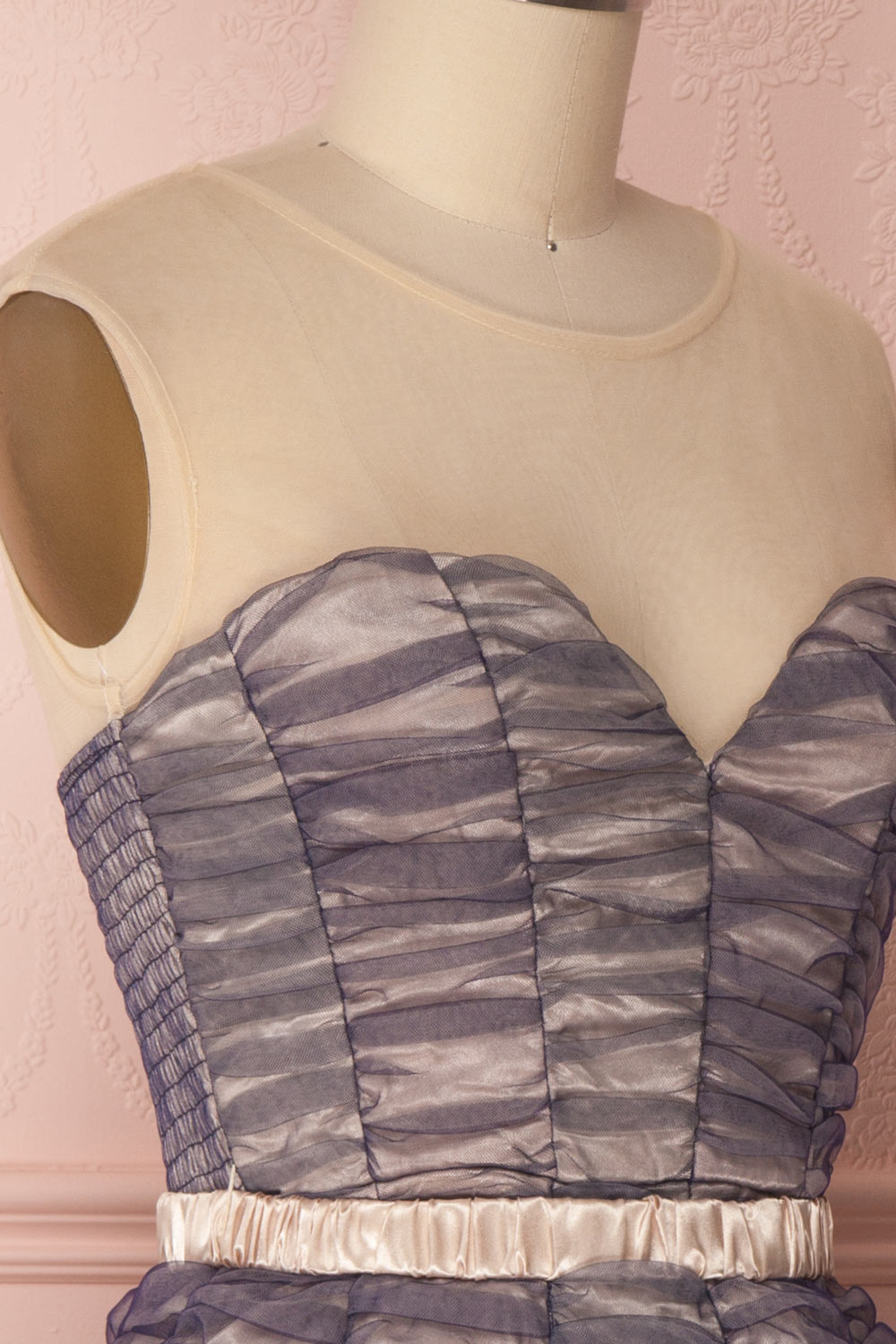 Anisa Navy Blue & Cream Pleated Tulle A-Line Dress | Boutique 1861 4