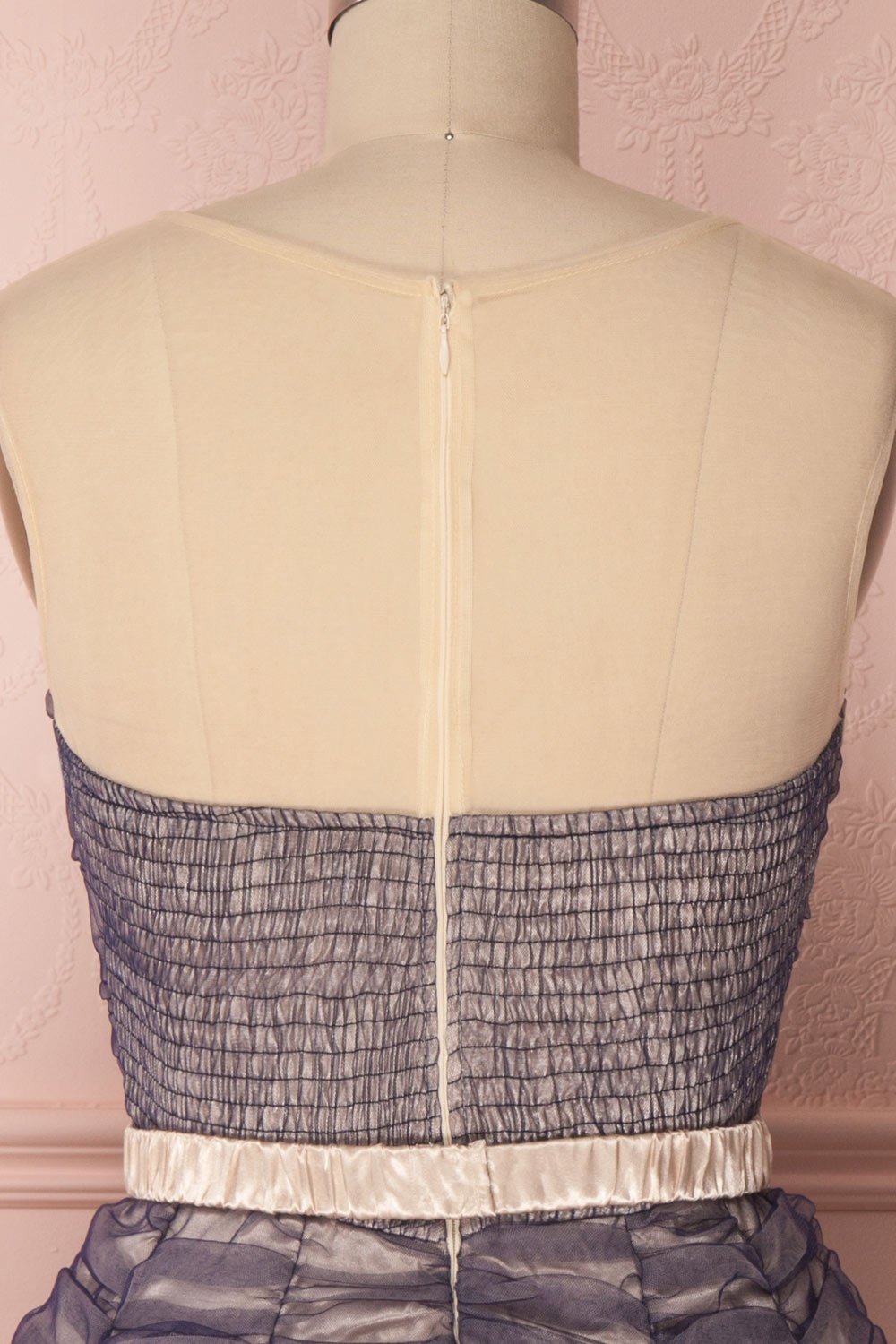 Anisa Navy Blue & Cream Pleated Tulle A-Line Dress | Boutique 1861 5