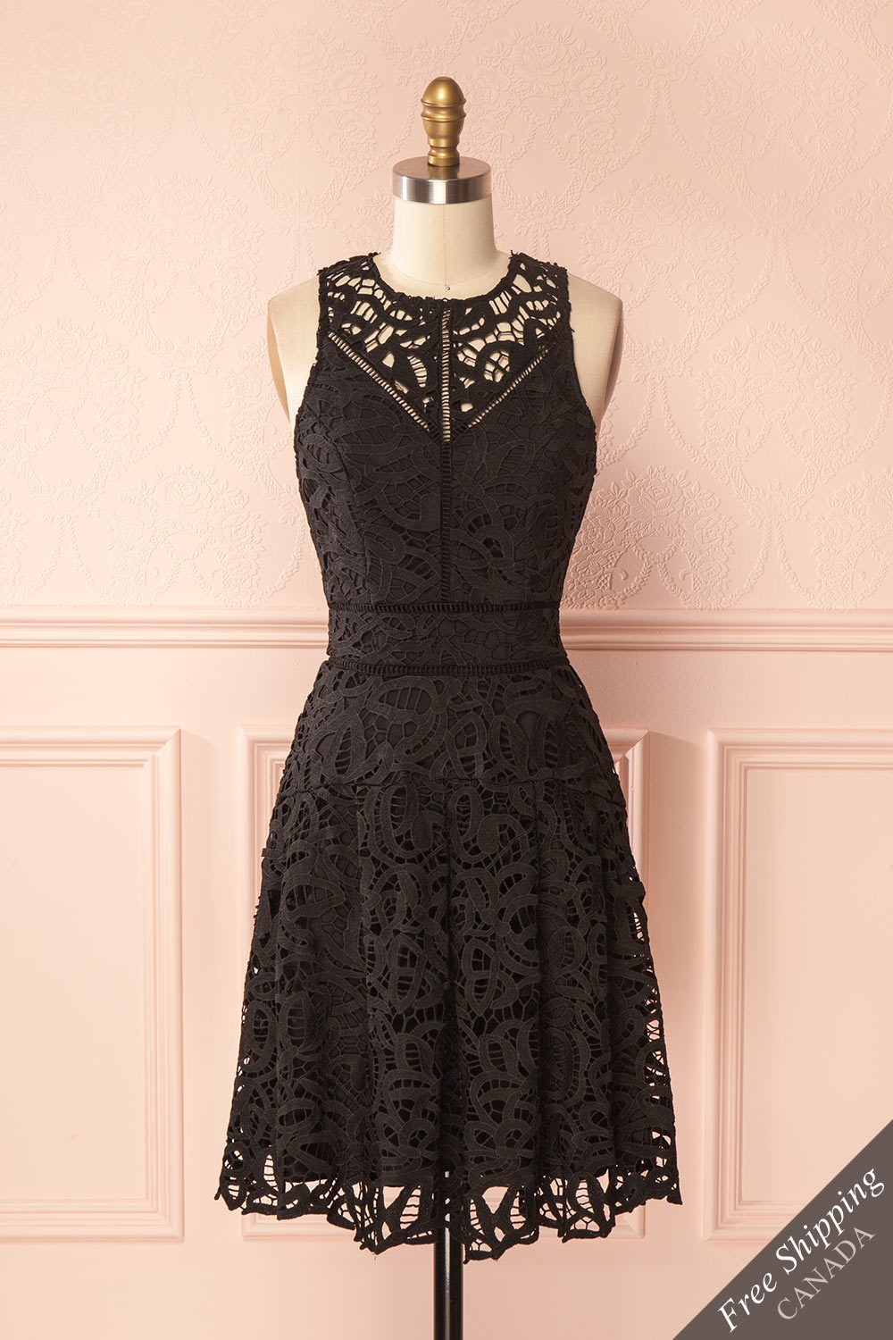 Anivia Black Openwork Crocheted Lace Short Dress | Boutique 1861