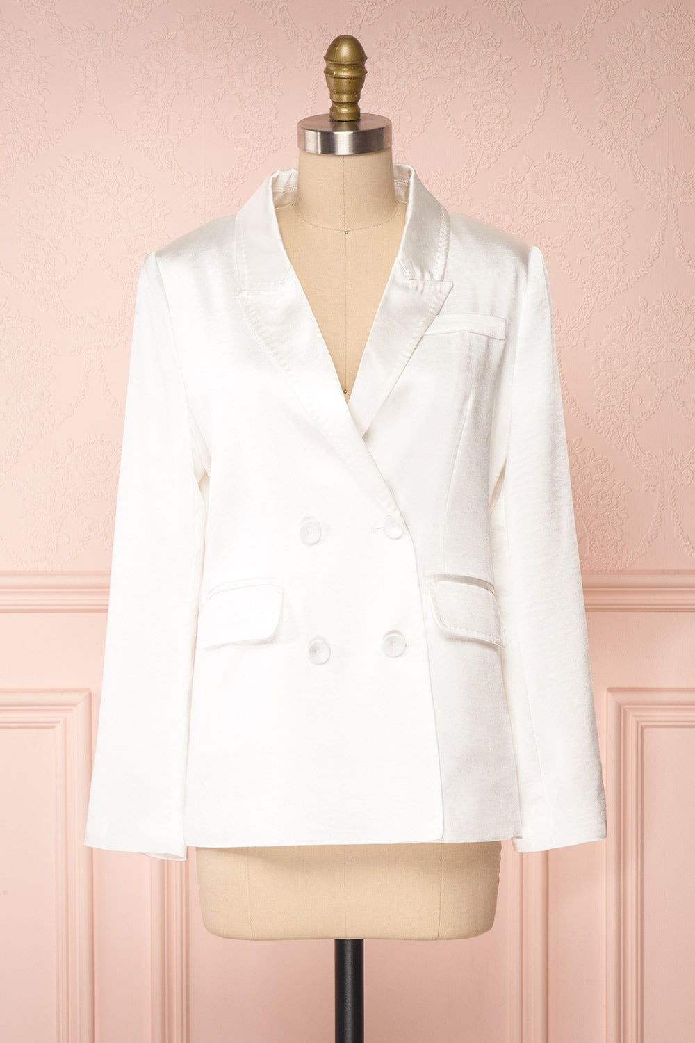 Anneli White Silky Blazer w/ Shoulder Pads | Boudoir 1861 front view