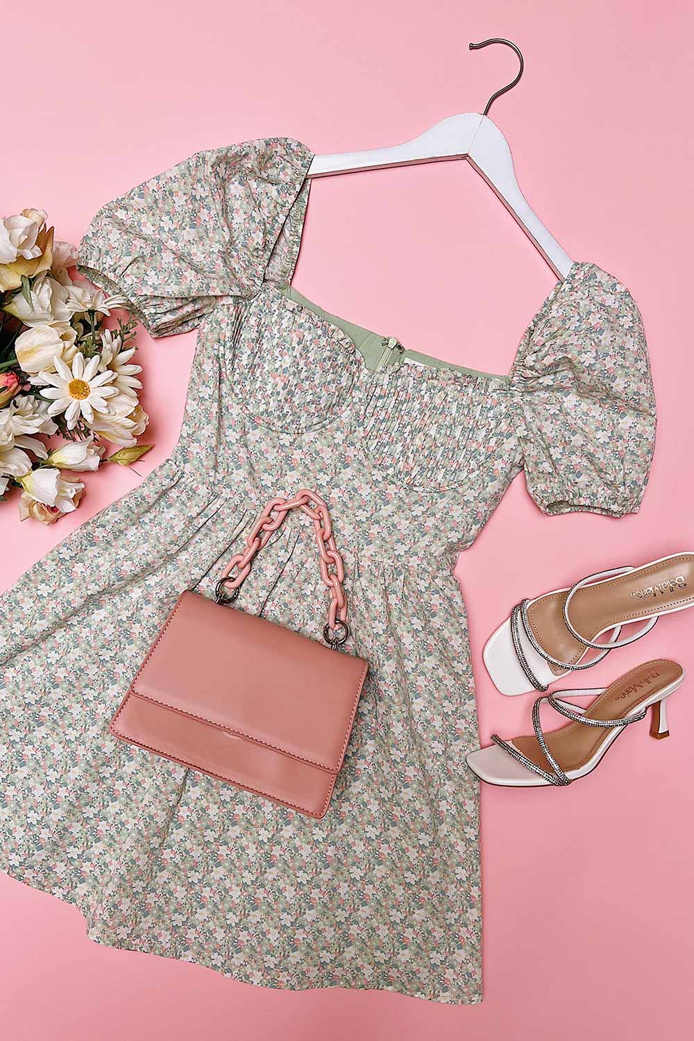 Annie | Short Floral Dress w/ Puff Sleeves