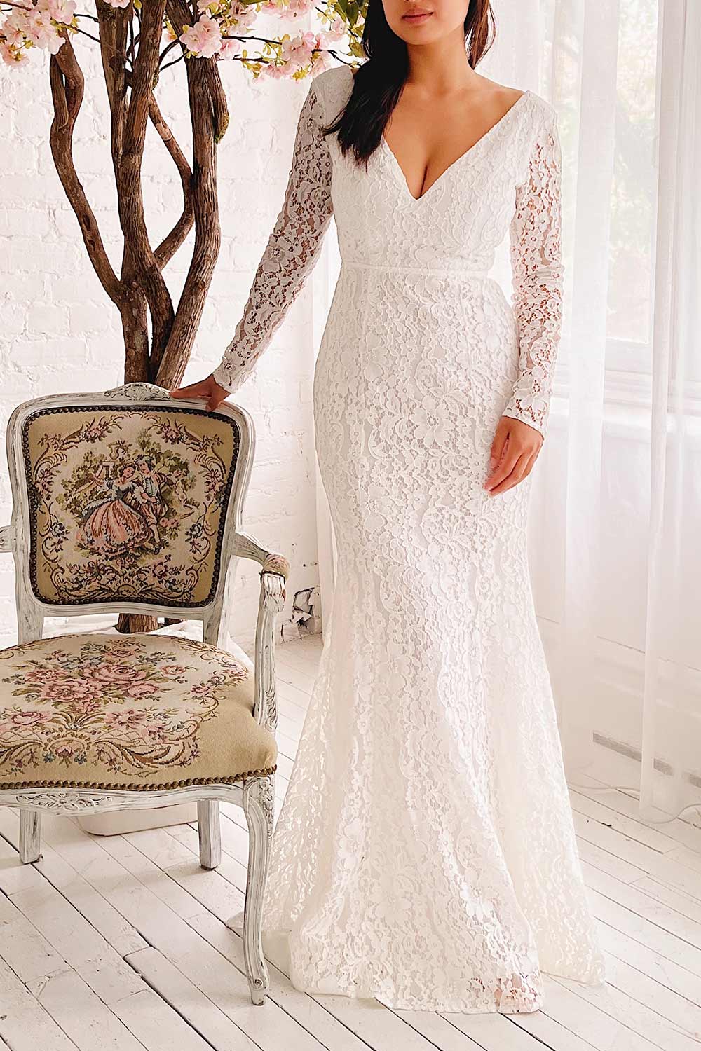 Araceli Floral Lace Mermaid Bridal Gown | Boudoir 1861 on model