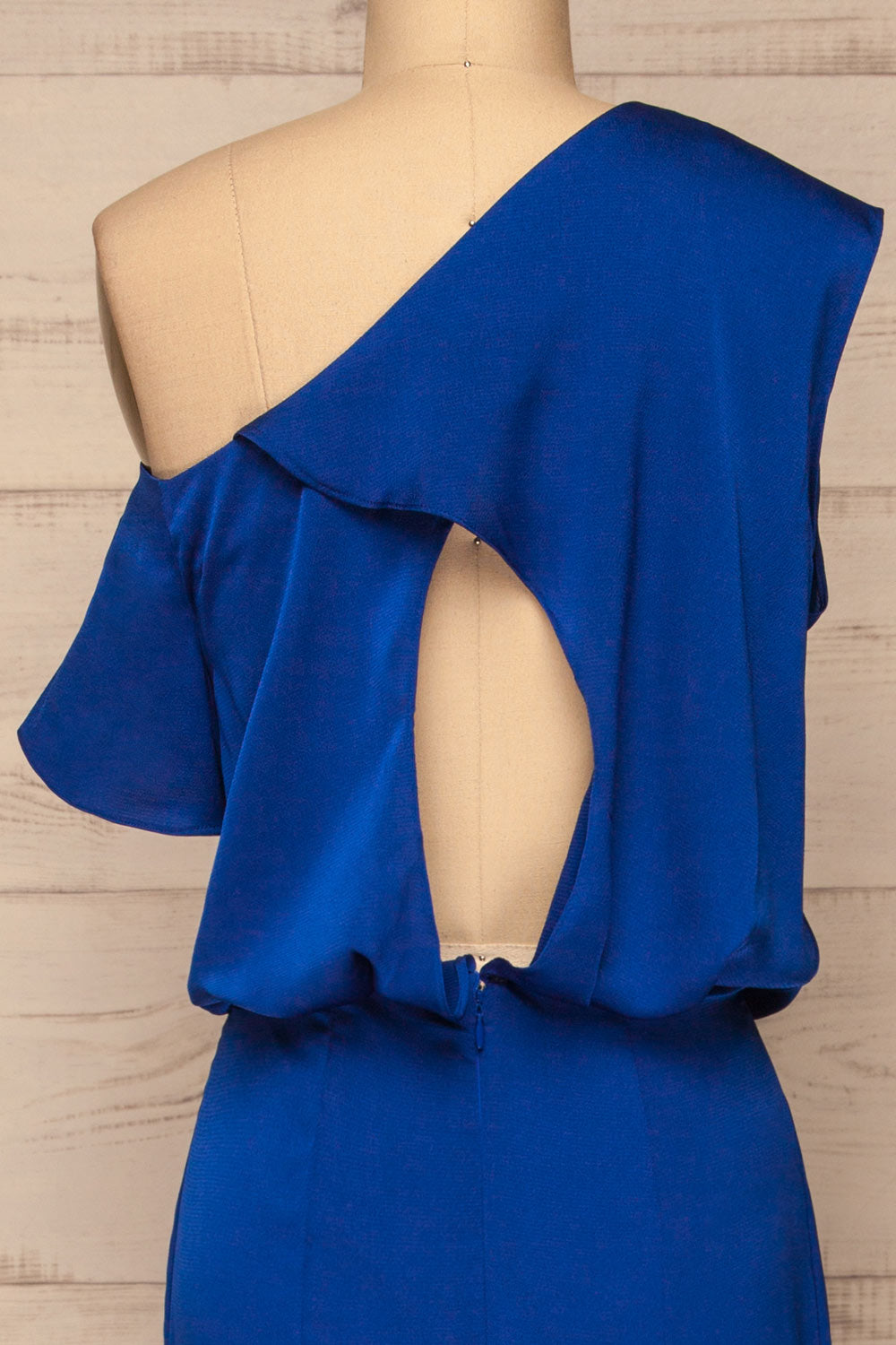 Ardee Marine Blue Satin Gown | Robe | La Petite Garçonne back close-up