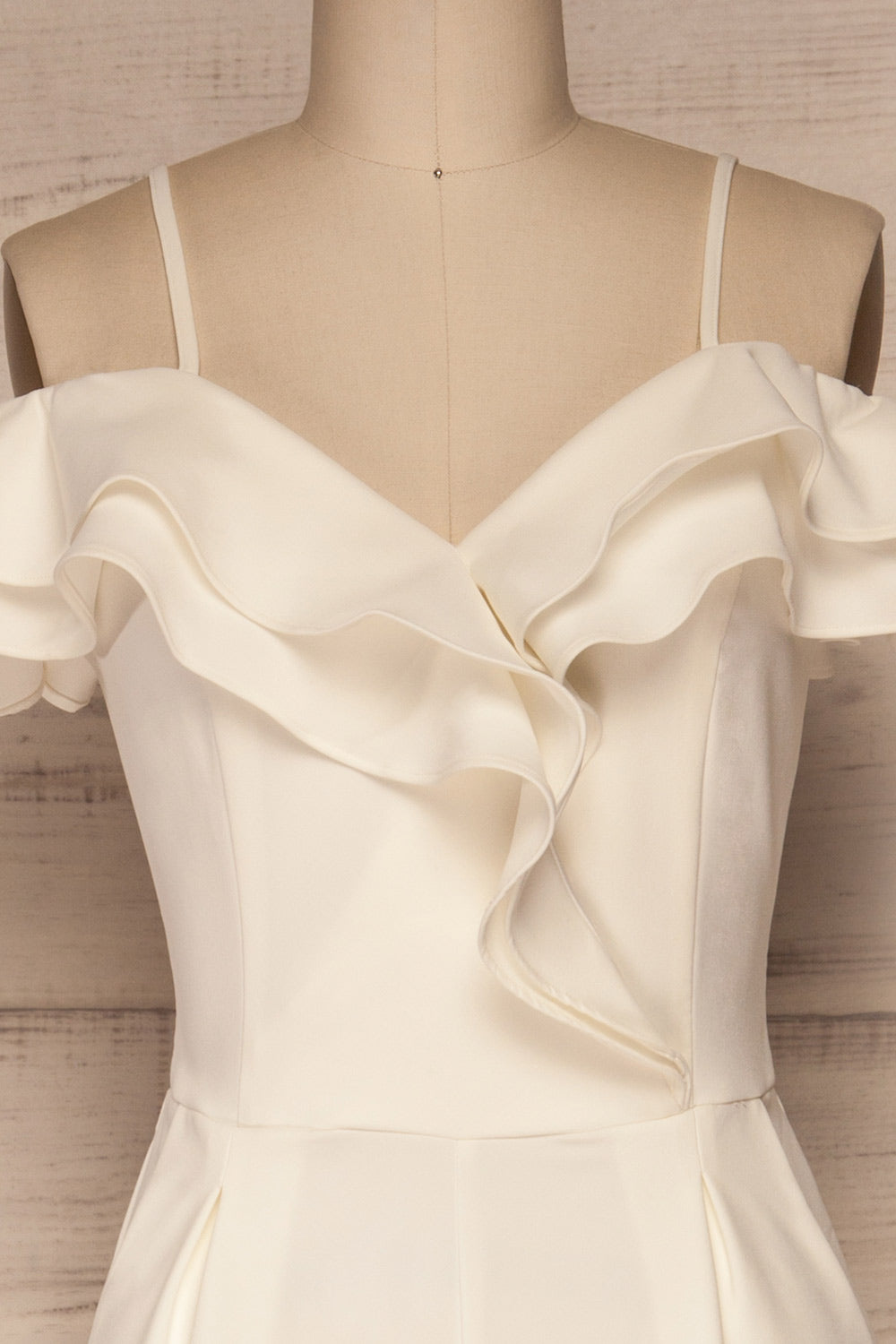 Ardhea White Off Shoulder V-Neck Jumpsuit | La Petite Garçonne