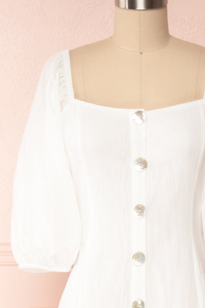 Arethusa White Linen Midi Dress front close up | Boutique 1861