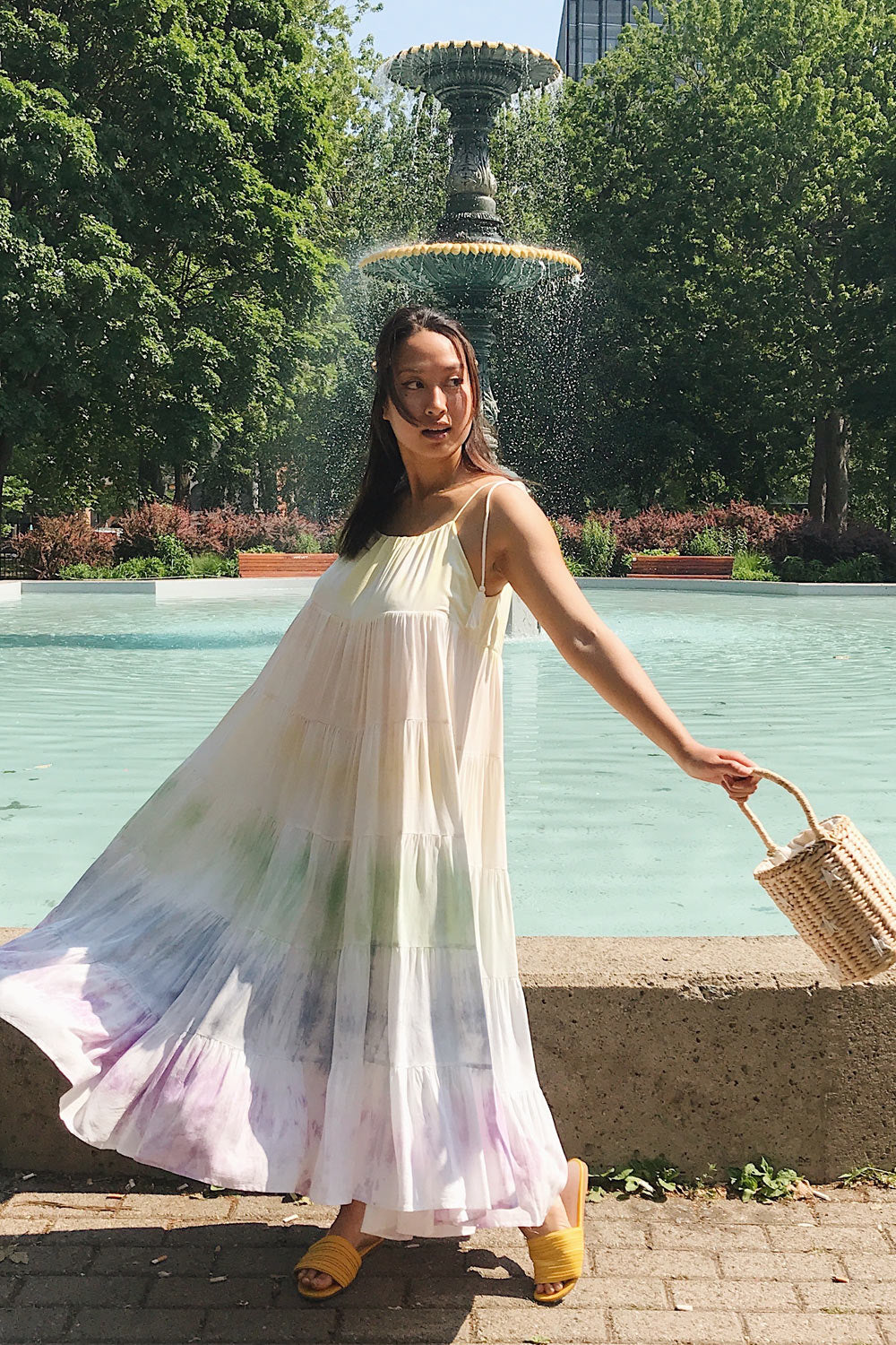 Argya Tie Dye Rainbow Ankle Length Dress | Boutique 1861 model wind