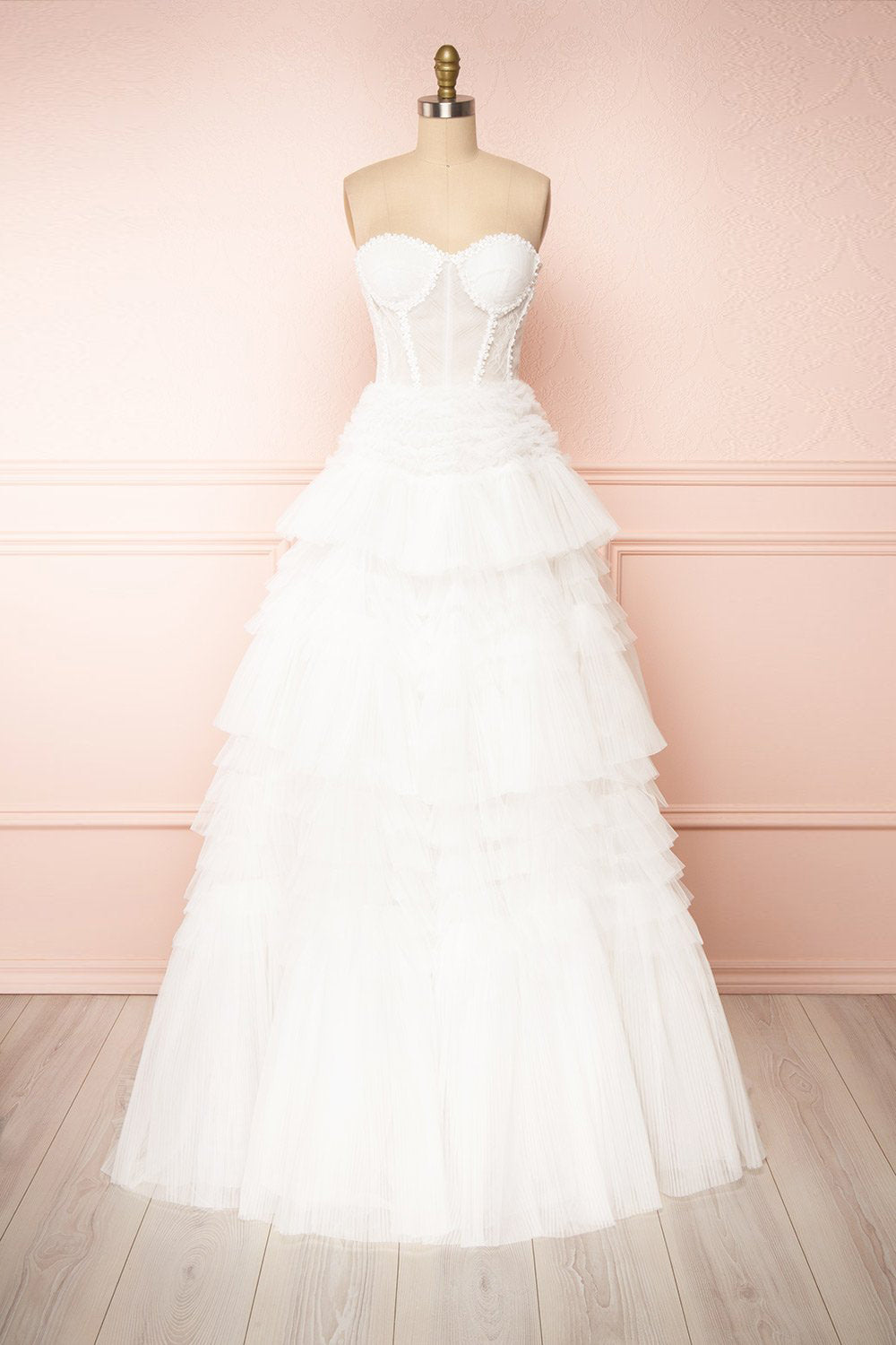 Aristee White Bustier Layered Tulle Maxi Dress | Boudoir 1861
