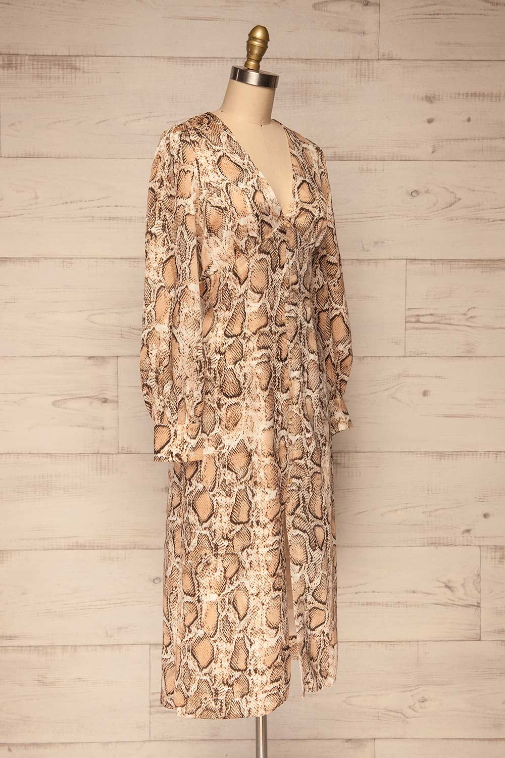 Arlene Beige Snake Print Dress | Robe | La Petite Garçonne side view
