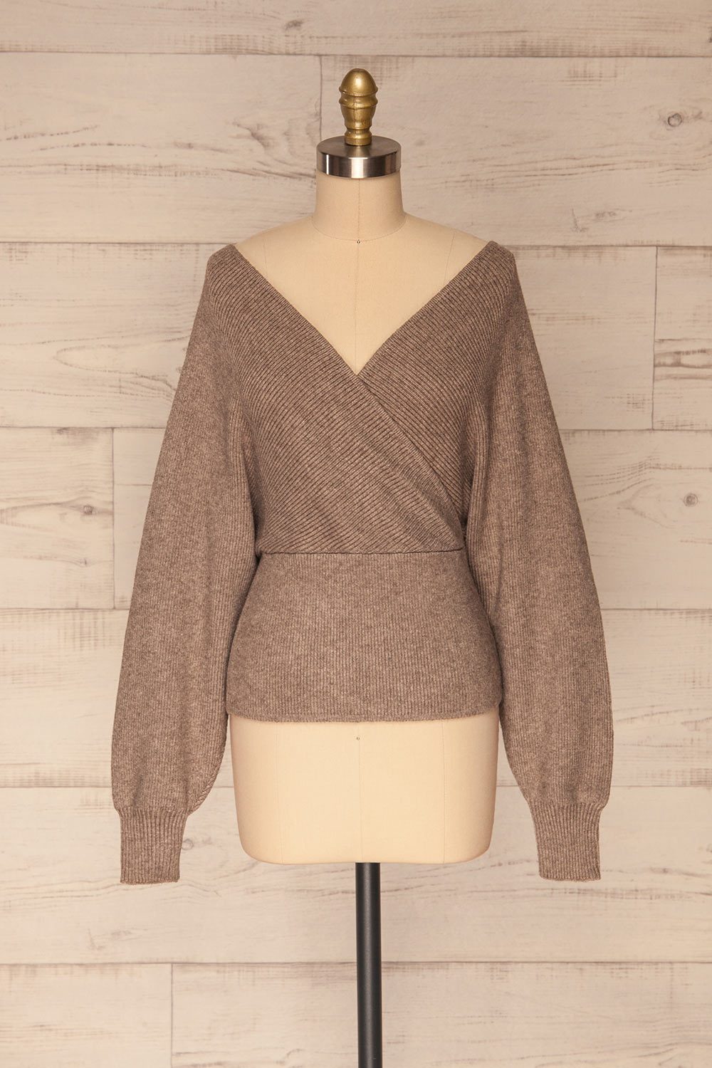Armis Chestnut Ribbed Faux Wrap Sweater | La petite garçonne plus