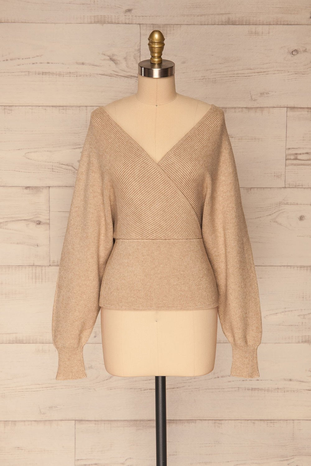 Armis Taupe Ribbed Faux Wrap Sweater | La petite garçonne plus
