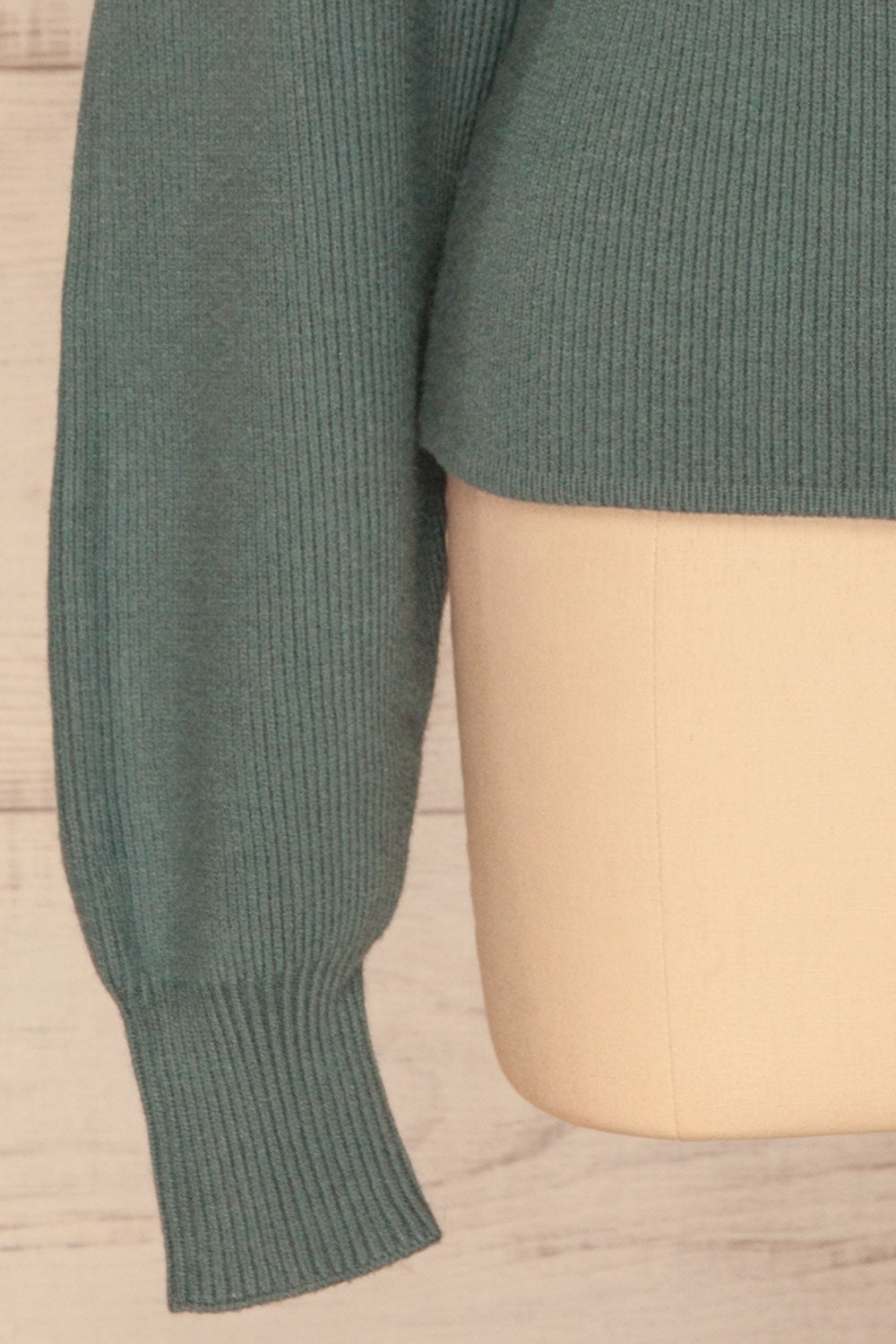 Armis Teal Ribbed Faux Wrap Sweater | La petite garçonne bottom