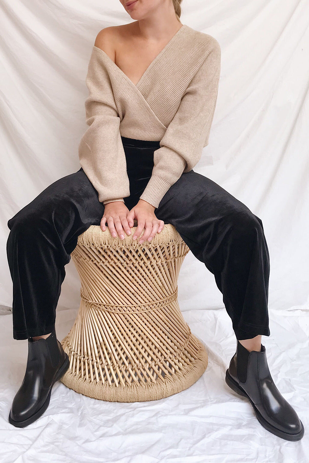 Armis Taupe | Ribbed Faux Wrap Sweater