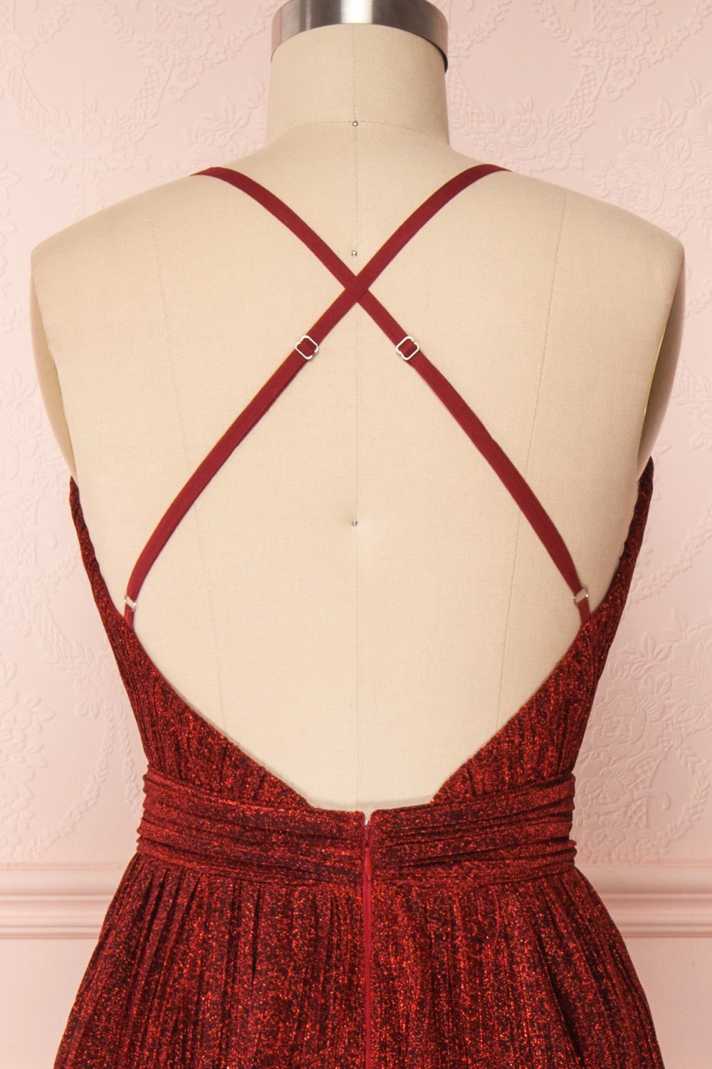 Arnemande Red Pleated Gown w/ Glitters back close up | Boutique 1861