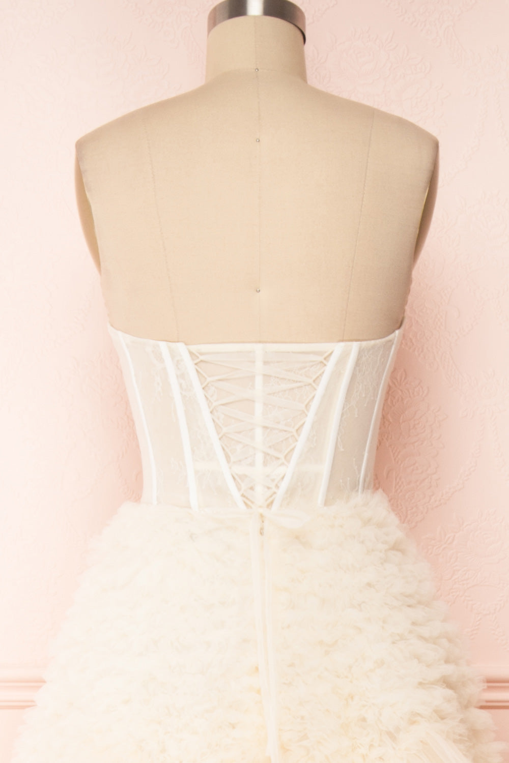 Asako Ivory Bustier Layered Tulle Maxi Dress | Boudoir 1861 back close up