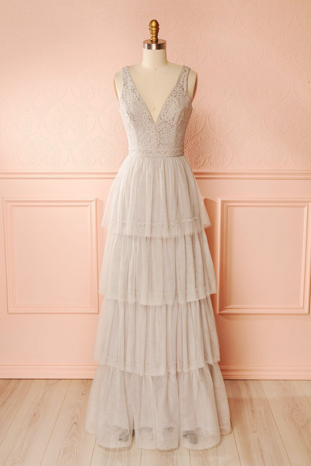 Ashlyn Grey Lace & Tulle Gown | Boudoir 1861 front view