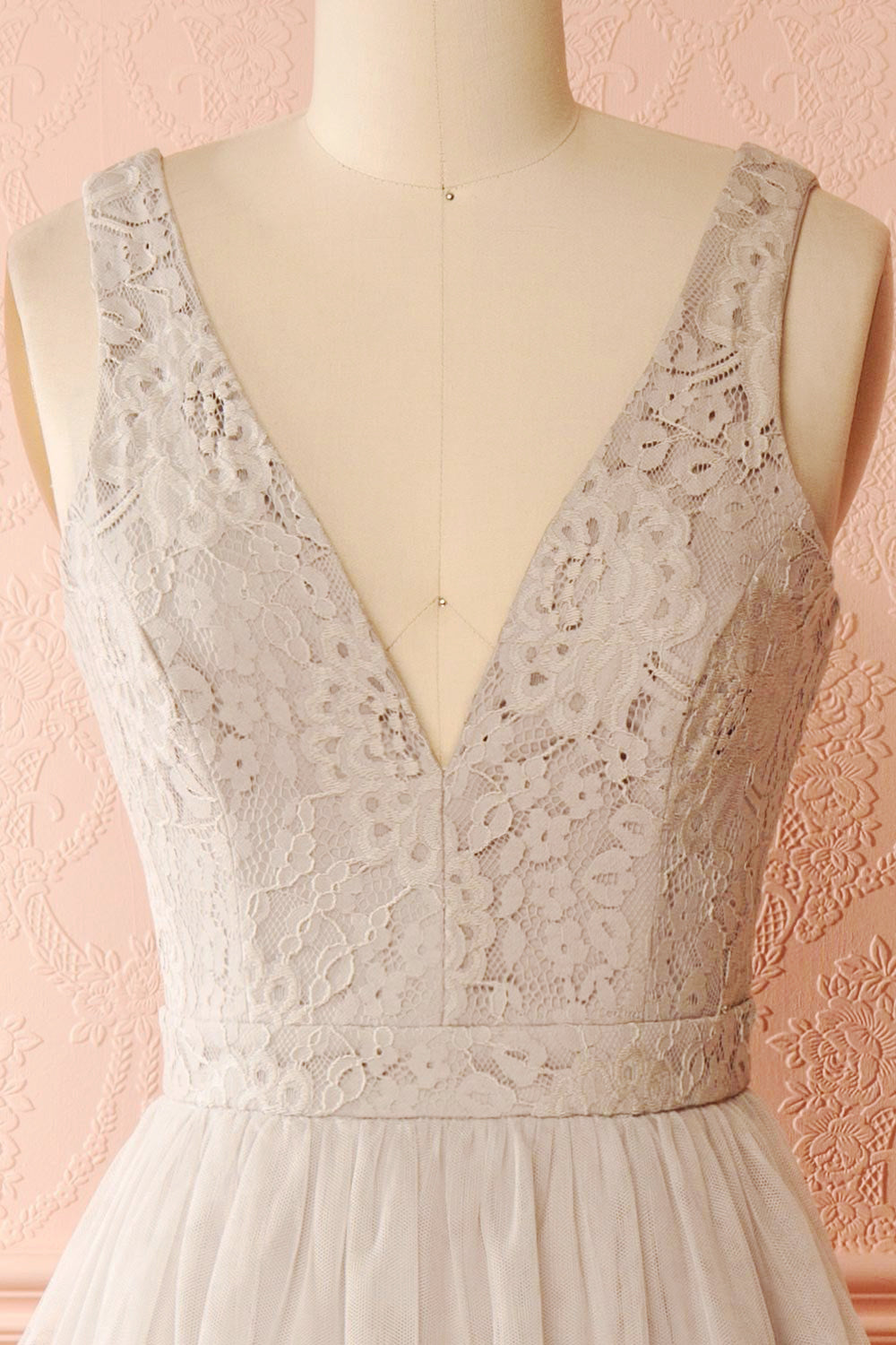 Ashlyn Grey Lace & Tulle Gown | Boudoir 1861 front close-up