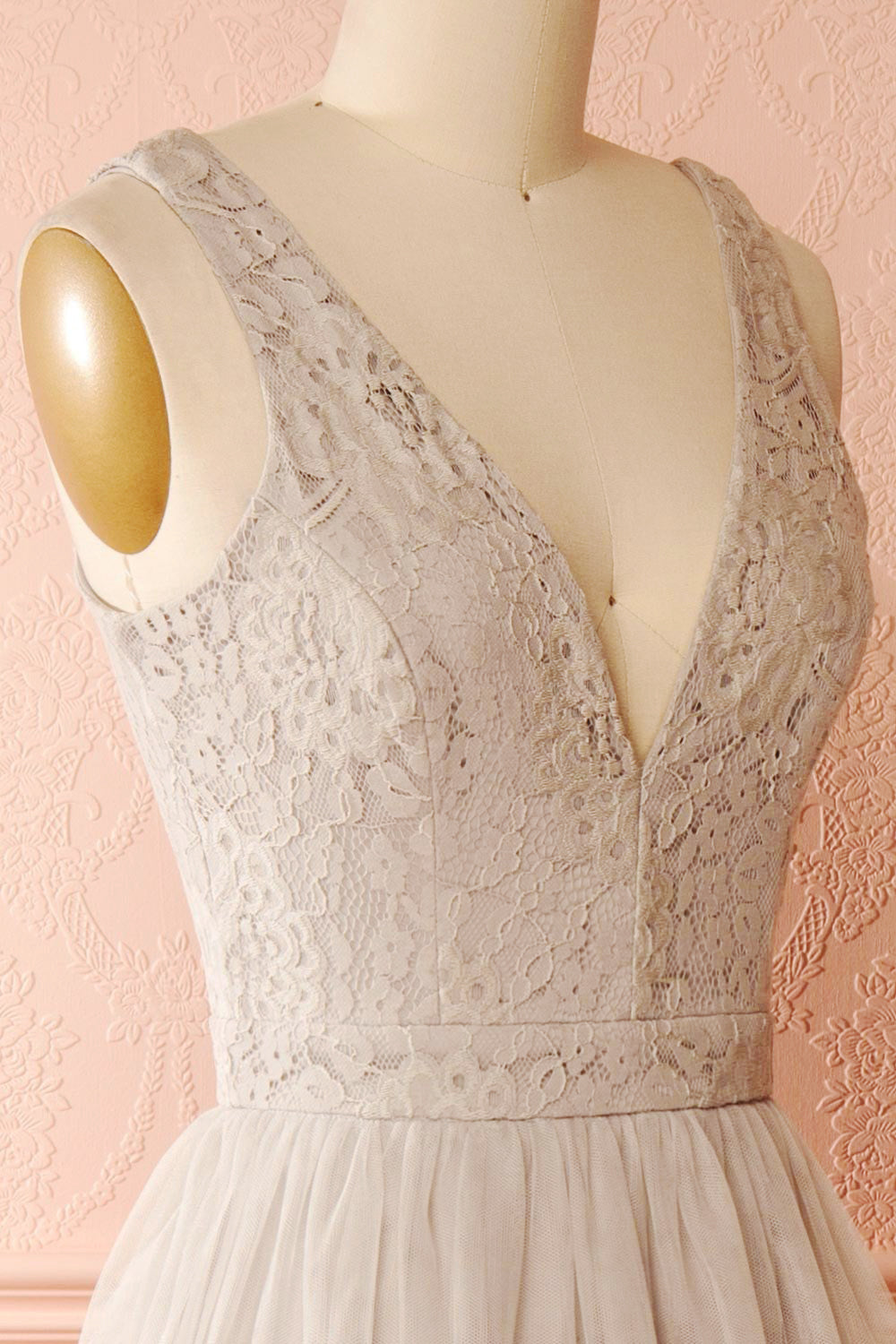 Ashlyn Grey Lace & Tulle Gown | Boudoir 1861 side close-up