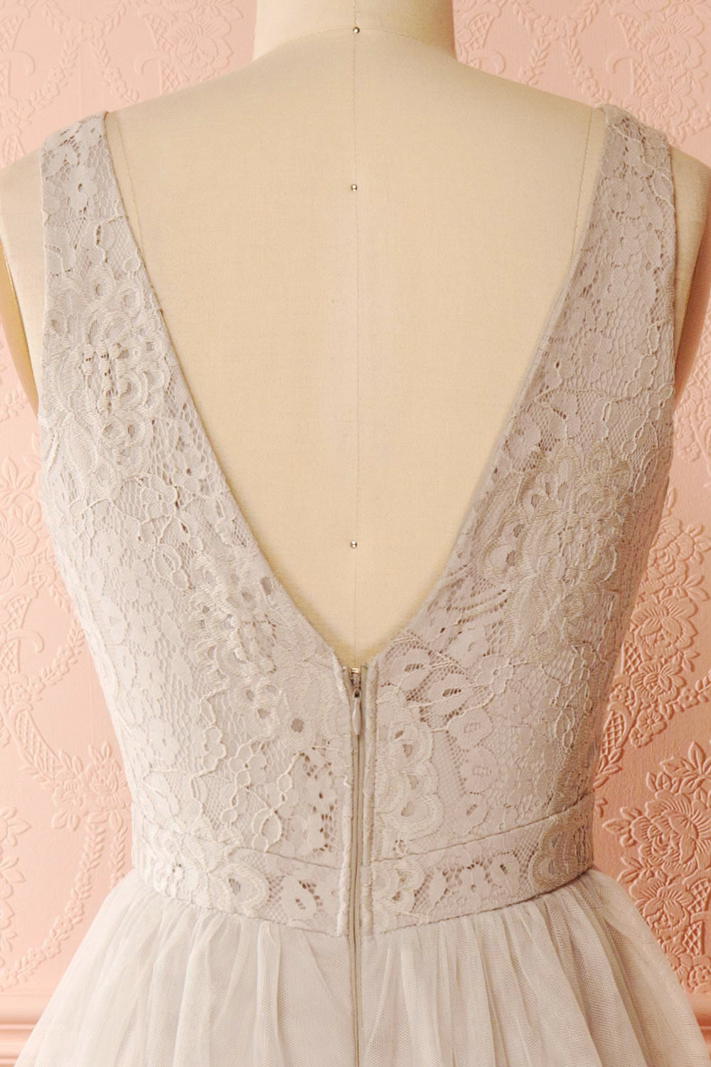 Ashlyn Grey Lace & Tulle Gown | Boudoir 1861 back close-up