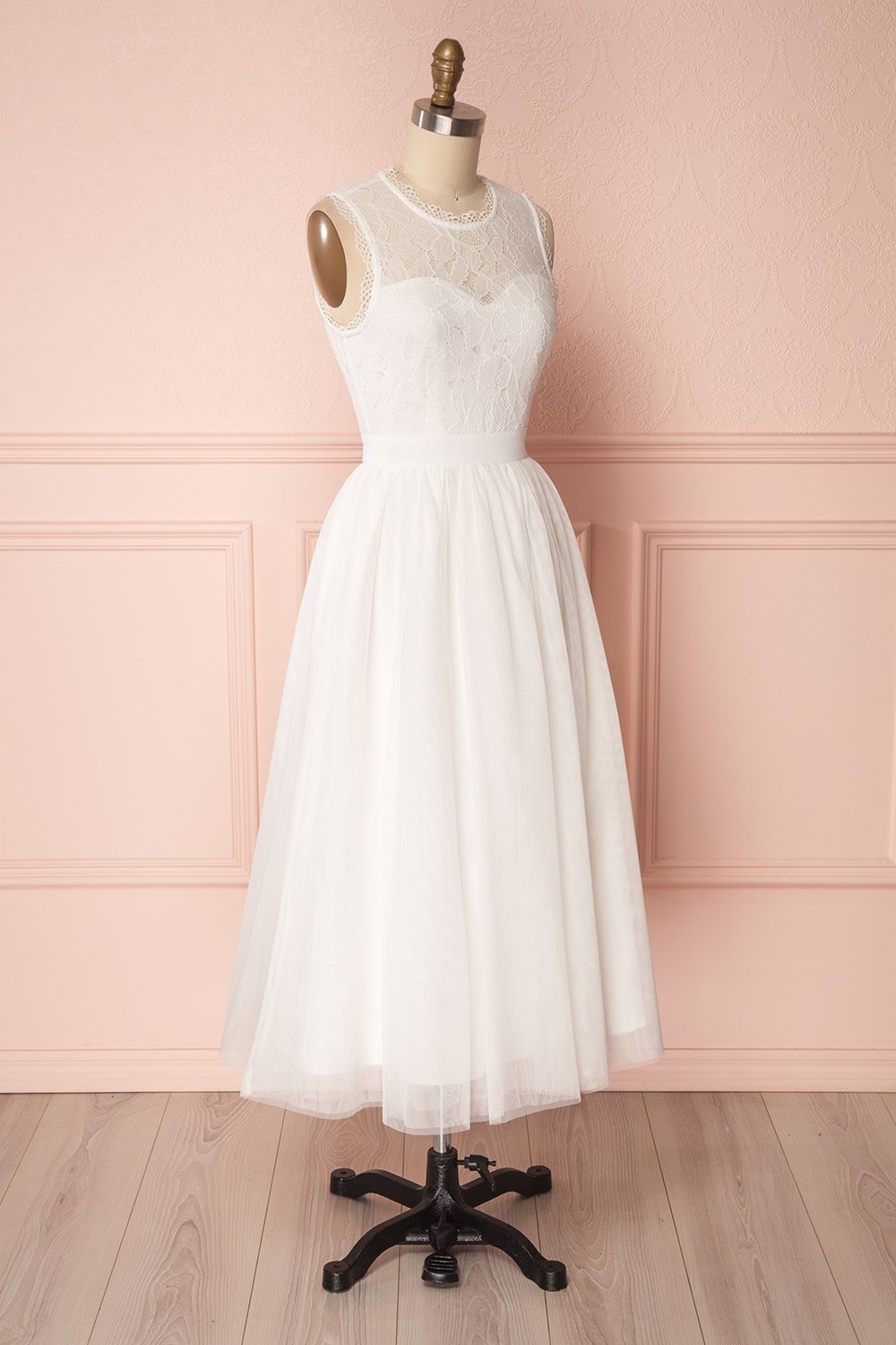 Alicen White Lace & Mesh A-Line Midi Dress | Boudoir 1861