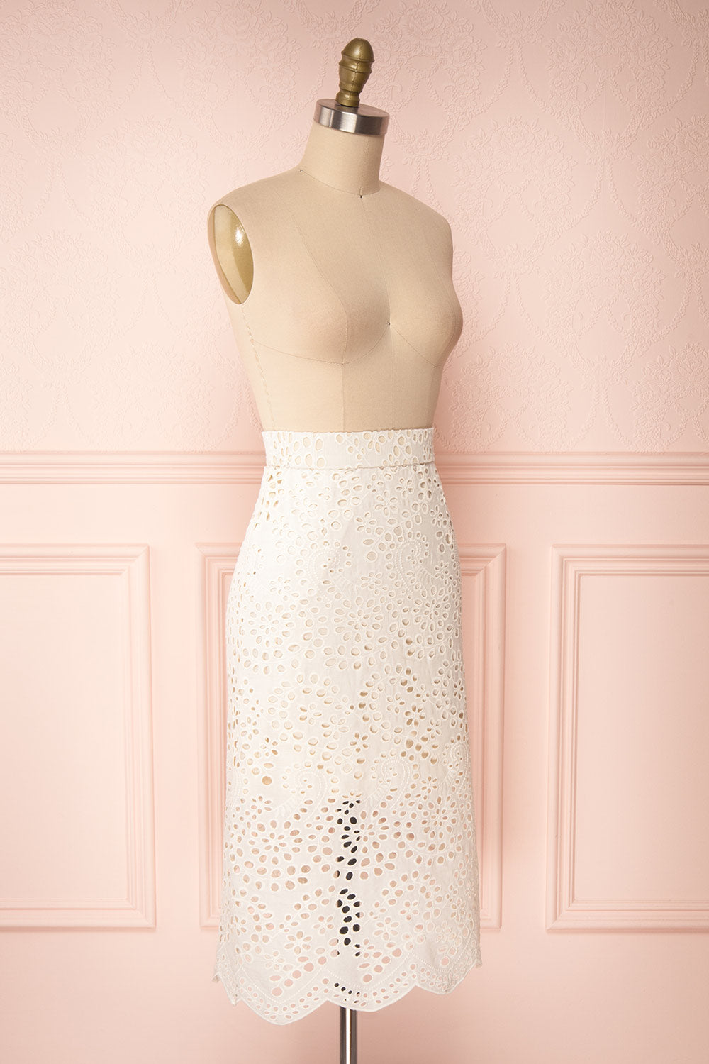 Aubane Cream Lace Midi Skirt w/ Back Slit | Boutique 1861 side view
