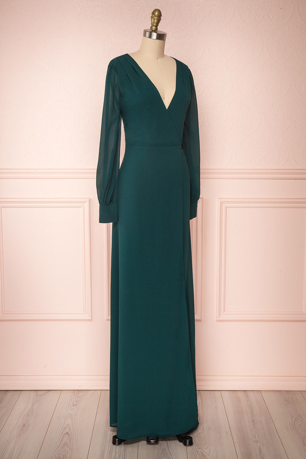 Aurelie Émeraude Green Maxi Wrap Dress | Boutique 1861 side view