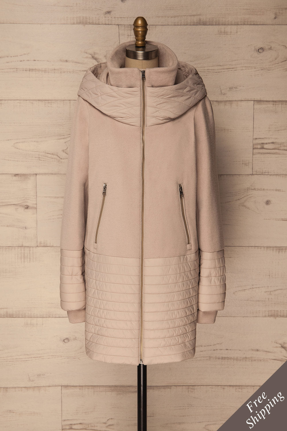 Averie Porcelain Taupe Wool & Quilted Parka | La Petite Garçonne