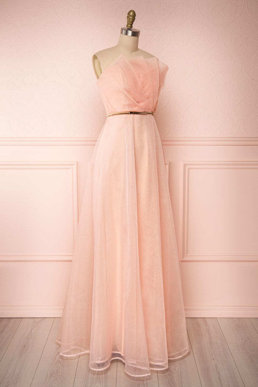 Azeline Blush Pleated Tulle Prom Dress | Boutique 1861 side view 